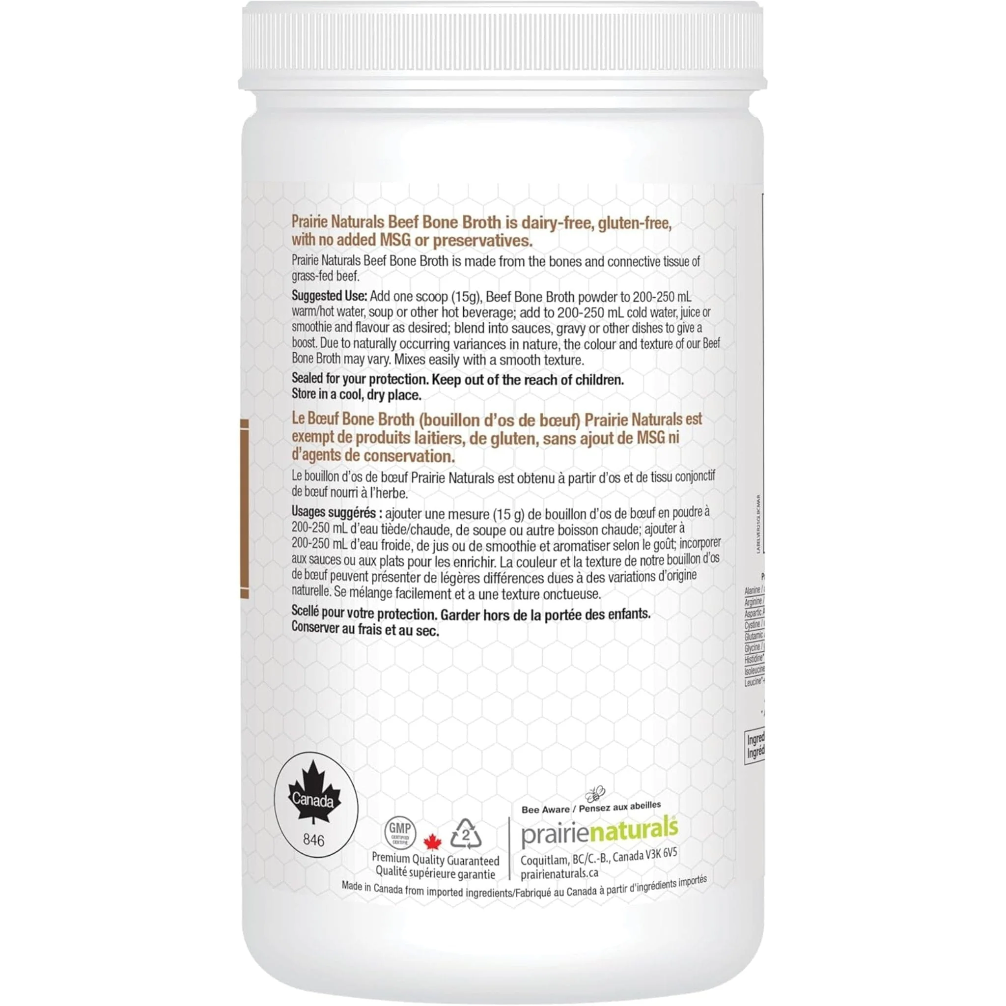 Prairie Naturals Beef Bone Broth Protein Powder, Collagen-Rich Protein for Gut Health, Joints and Skin Health, 150g-300g - Image 4