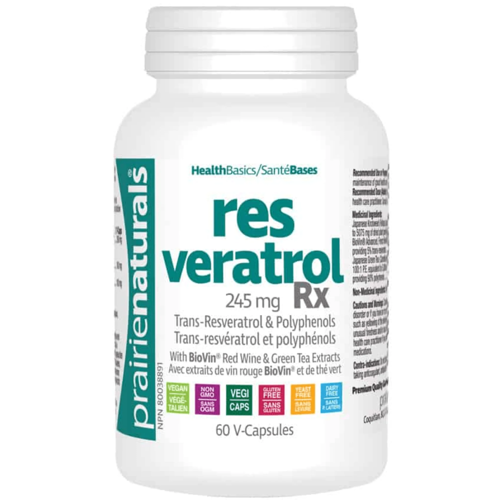 Prairie Naturals Resveratrol Rx 245mg (Transresveratrol and Polyphenols)