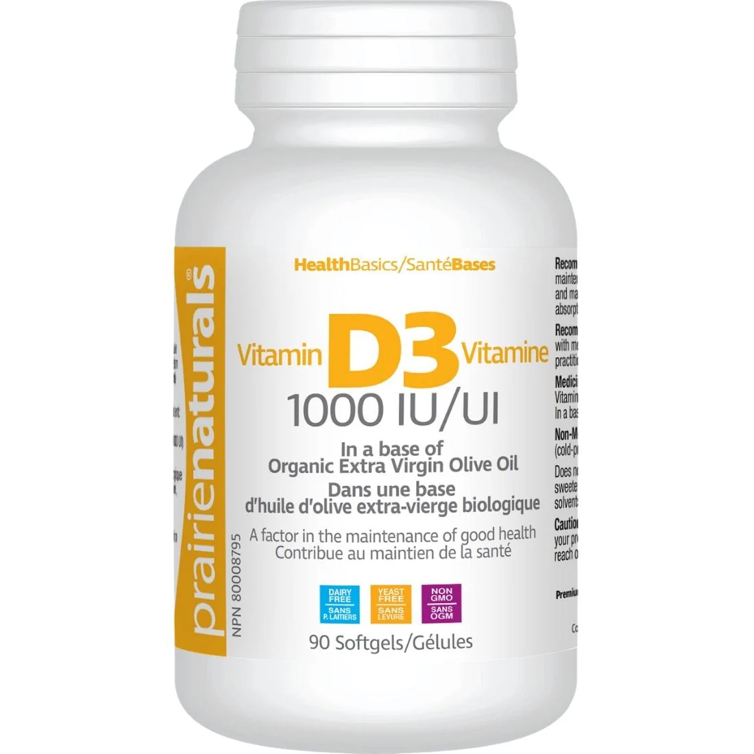 Prairie Naturals Vitamin D 1000IU Softgels in a Base of Organic Olive Oil - Image 2