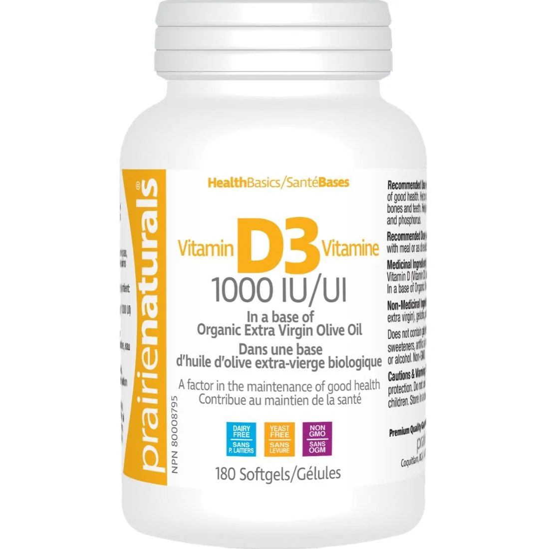 Prairie Naturals Vitamin D 1000IU Softgels in a Base of Organic Olive Oil - Image 3