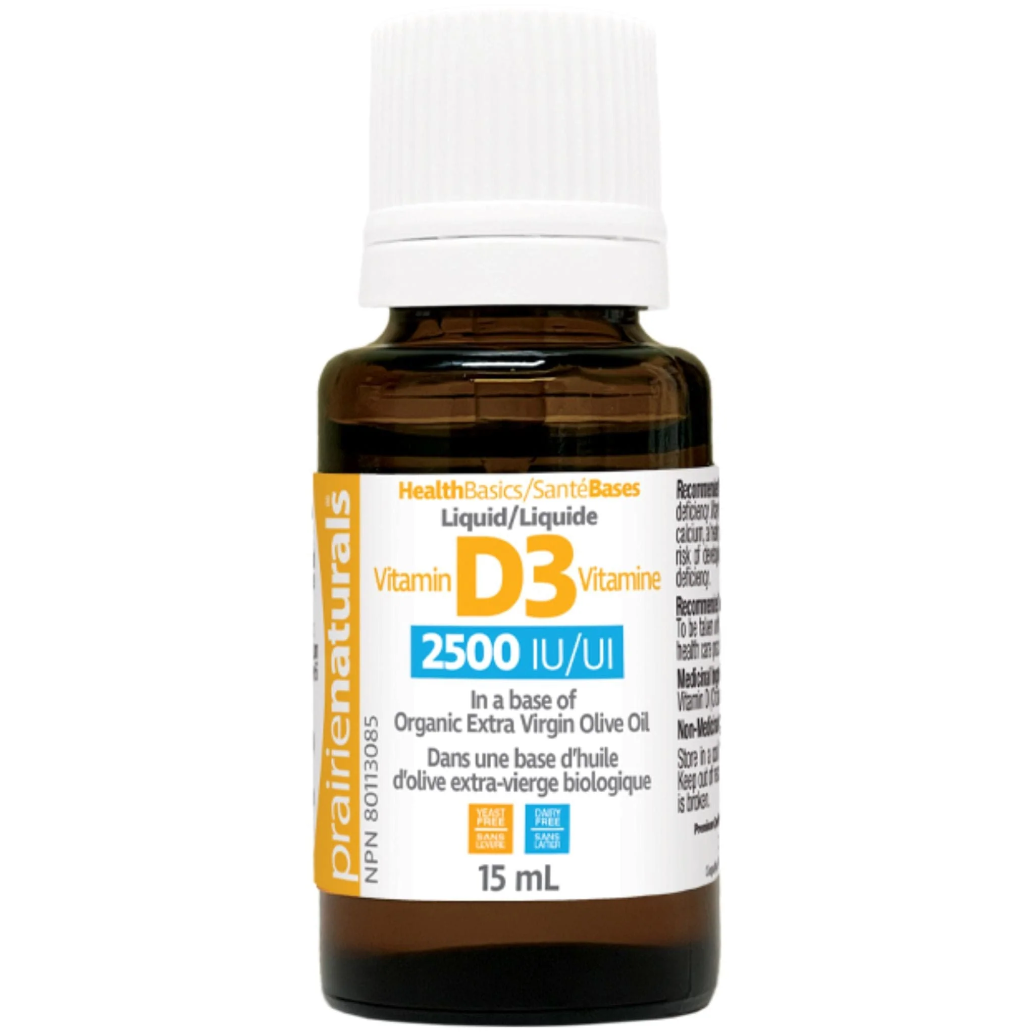 Prairie Naturals Vitamin D3 Drops, 2500IU in a base of Organic Olive Oil, 535 Servings (15ml)