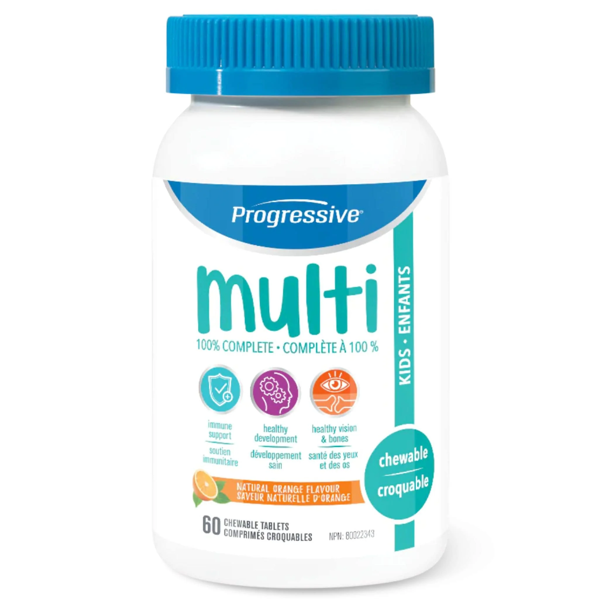 Progressive Kids Multivitamins, 100% Complete, Delicious Orange Chewable Tablets