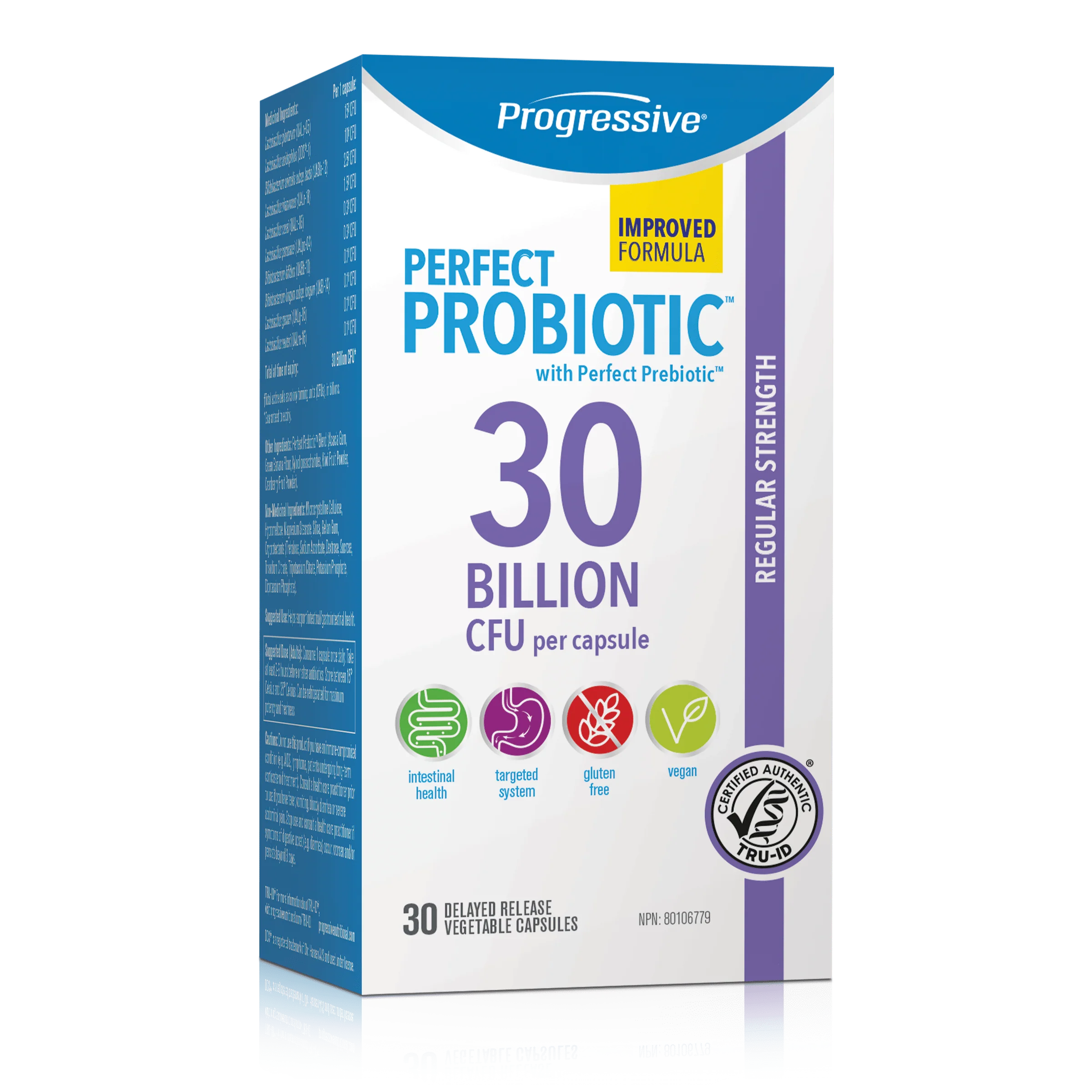 Progressive Perfect Probiotic 30 Billion CFU Delayed Release Vegetable Capsules, Shelf Stable