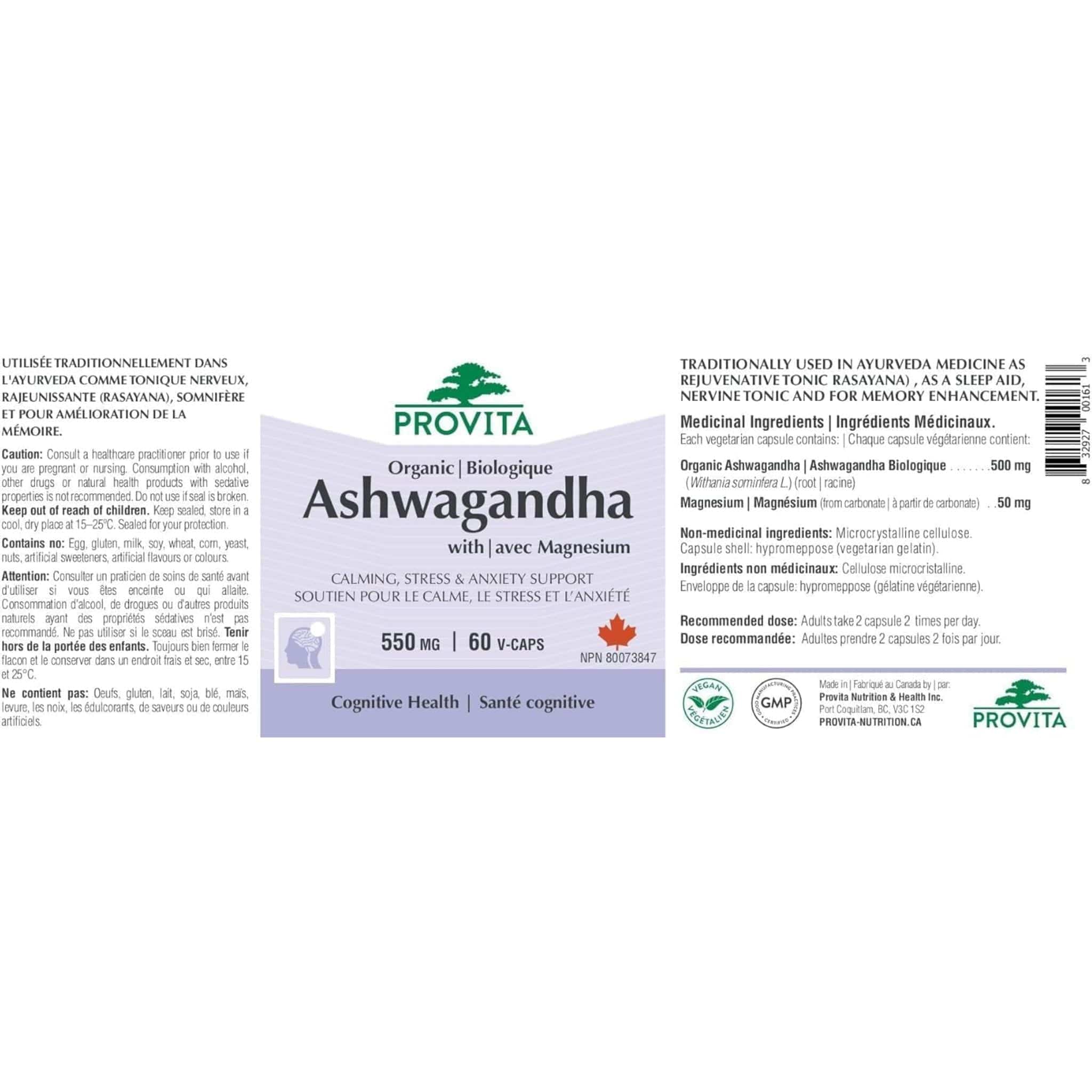 Provita Ashwagandha 550mg with Magnesium 50mg, 60 Capsules - Image 3