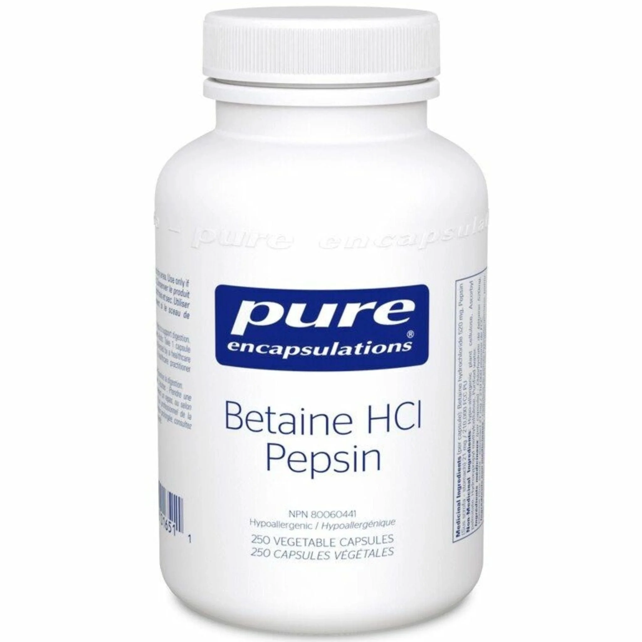 Pure Encapsulations Betaine HCL Pepsin, 250 Vegetarian Capsules