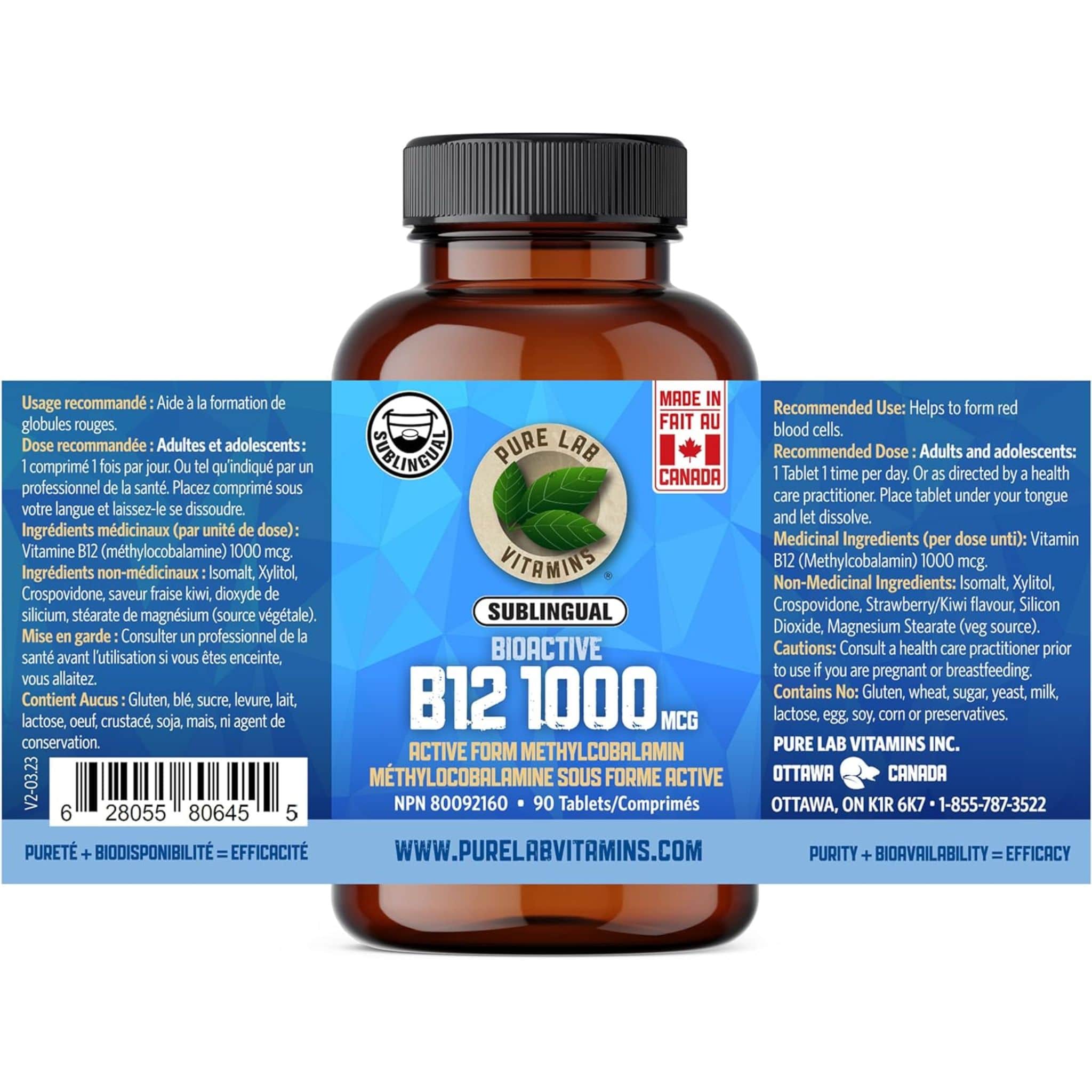 Pure Lab Vitamins Bioactive B12 1000mcg Sublingual, 90 Tablets - Image 2
