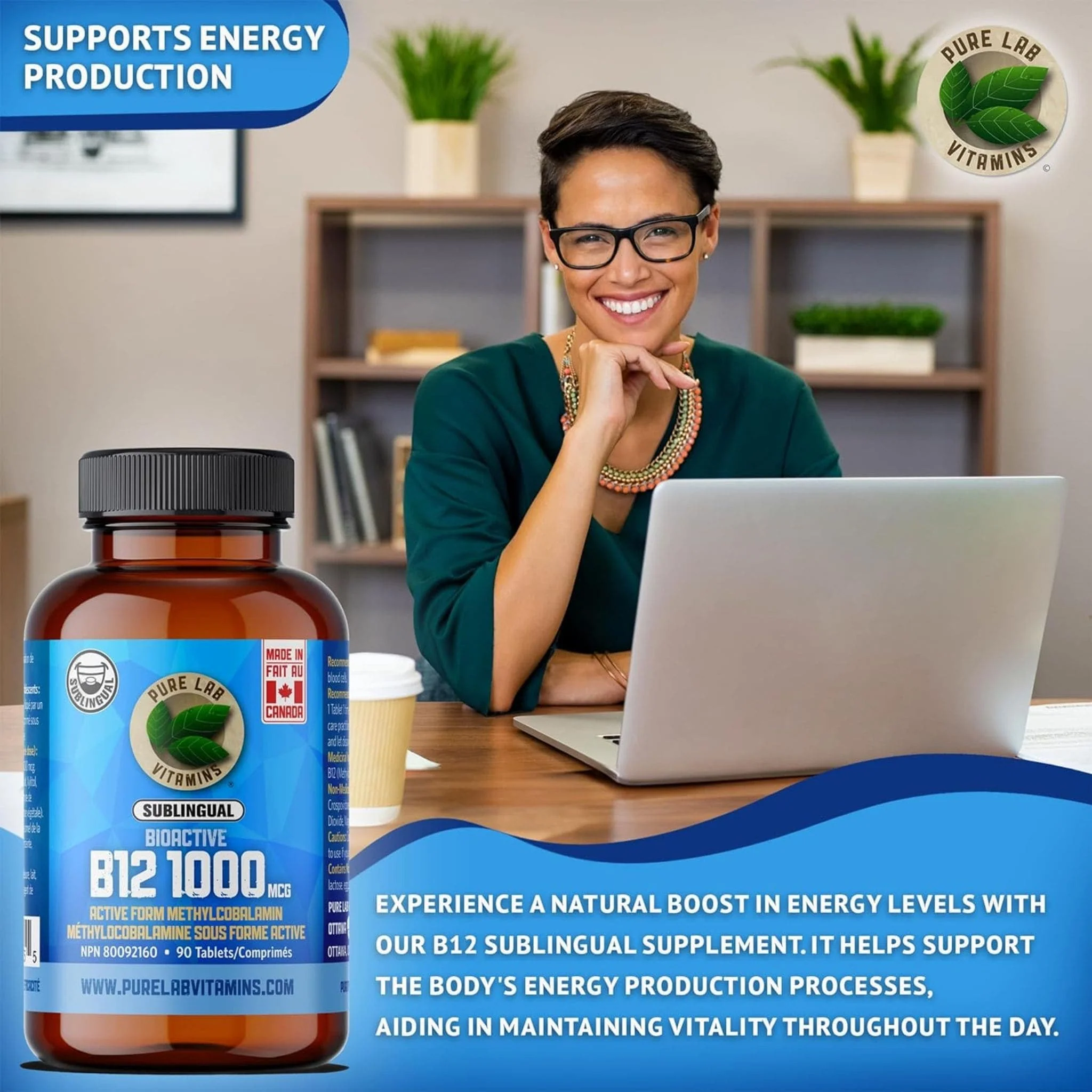 Pure Lab Vitamins Bioactive B12 1000mcg Sublingual, 90 Tablets - Image 3