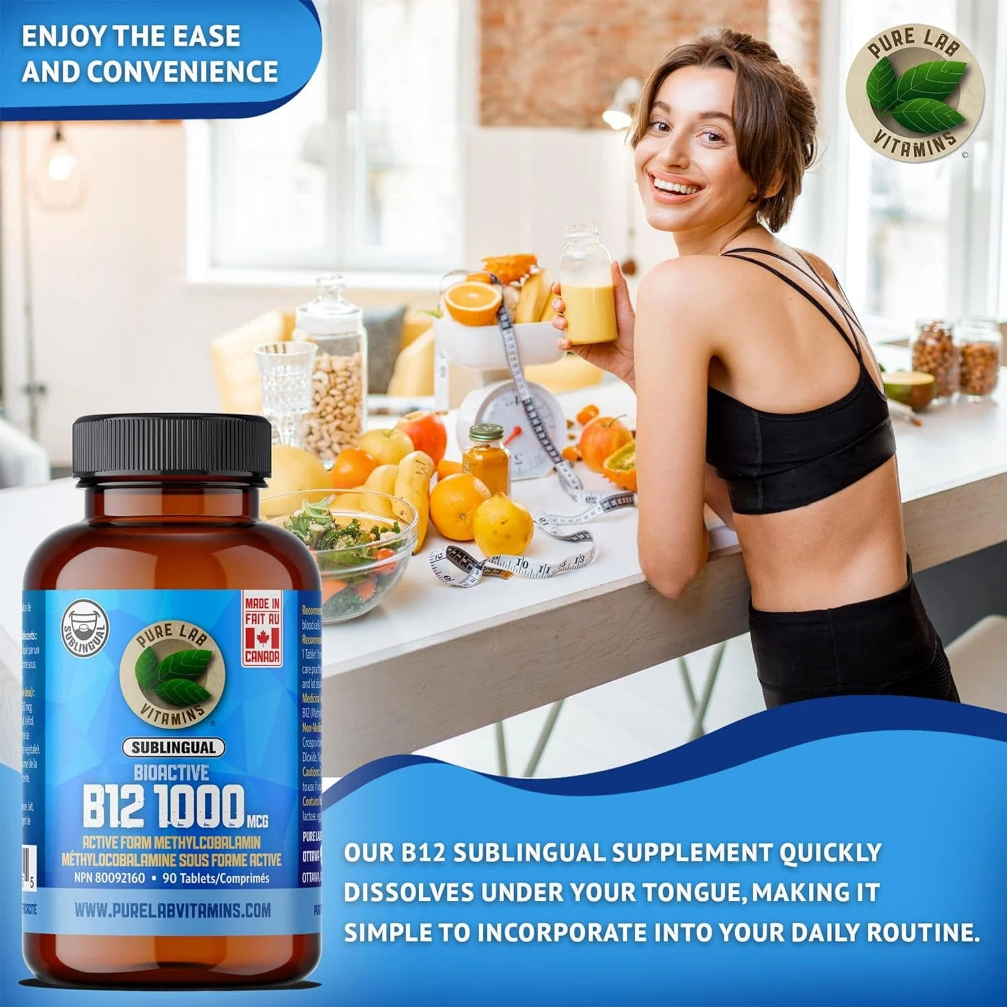 Pure Lab Vitamins Bioactive B12 1000mcg Sublingual, 90 Tablets - Image 4