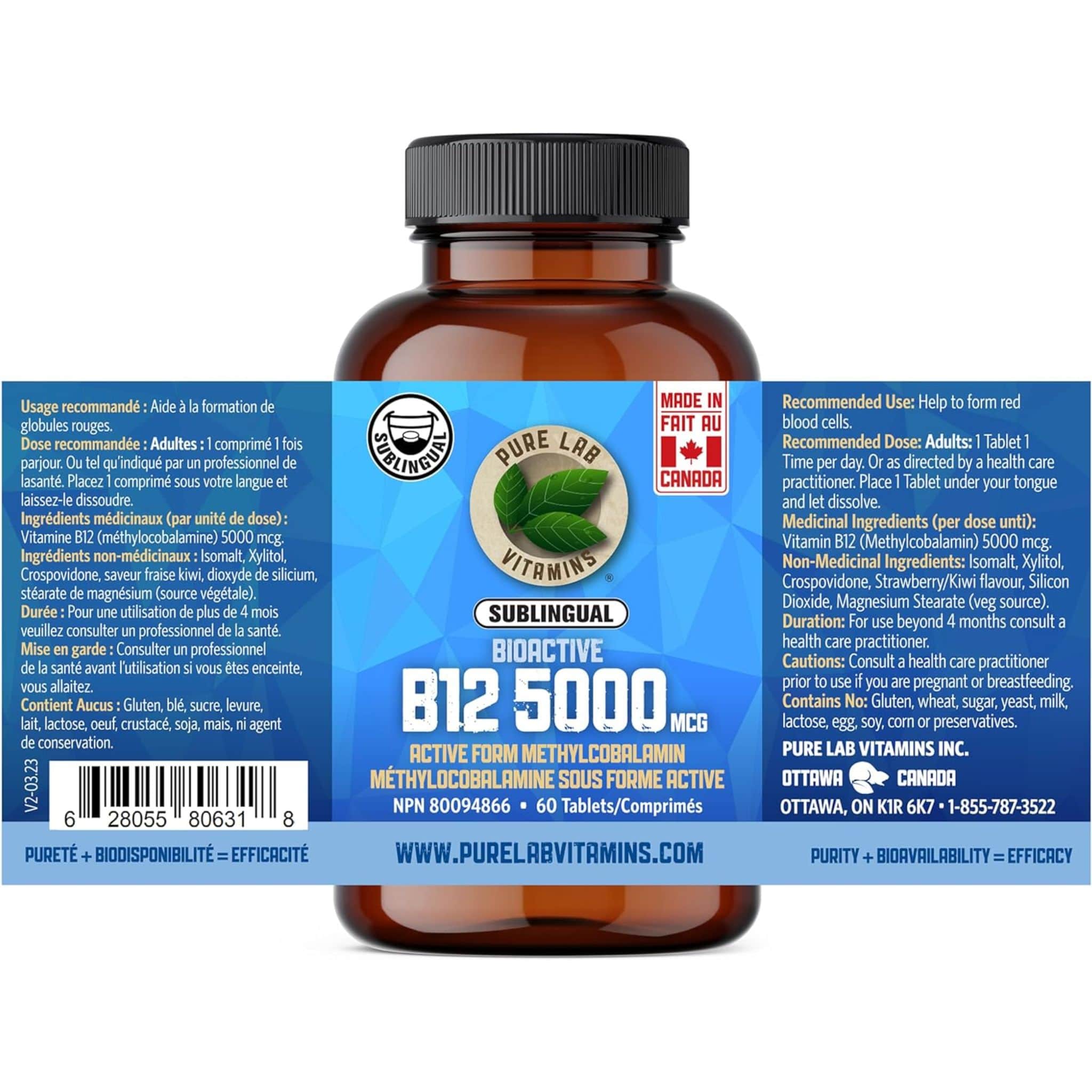 Pure Lab Vitamins Bioactive B12 5000mcg Sublingual, 60 Tablets - Image 4