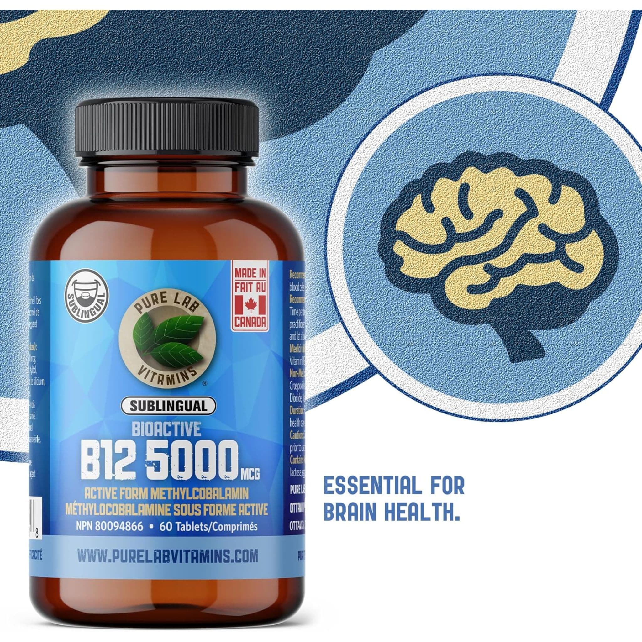 Pure Lab Vitamins Bioactive B12 5000mcg Sublingual, 60 Tablets - Image 5
