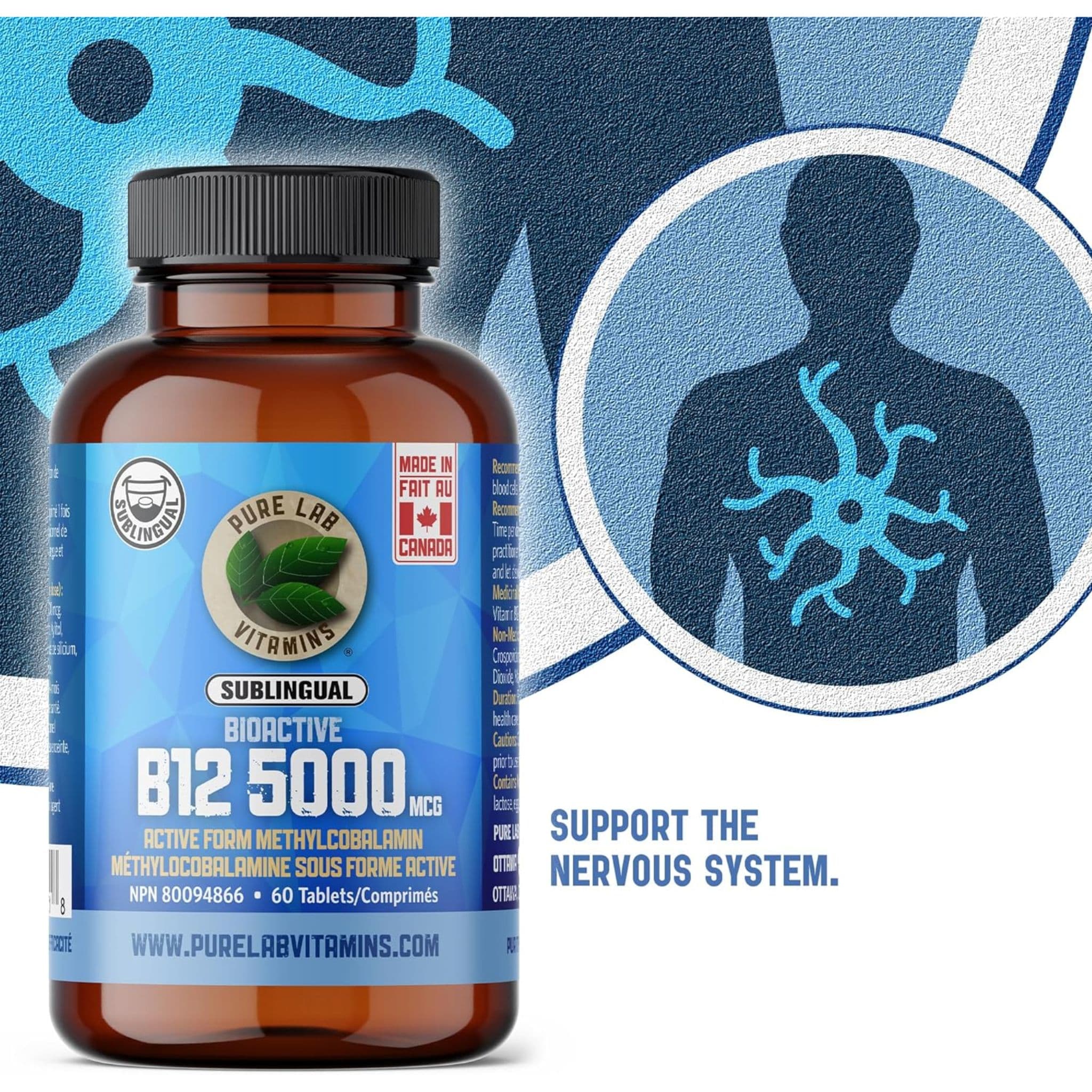 Pure Lab Vitamins Bioactive B12 5000mcg Sublingual, 60 Tablets - Image 6