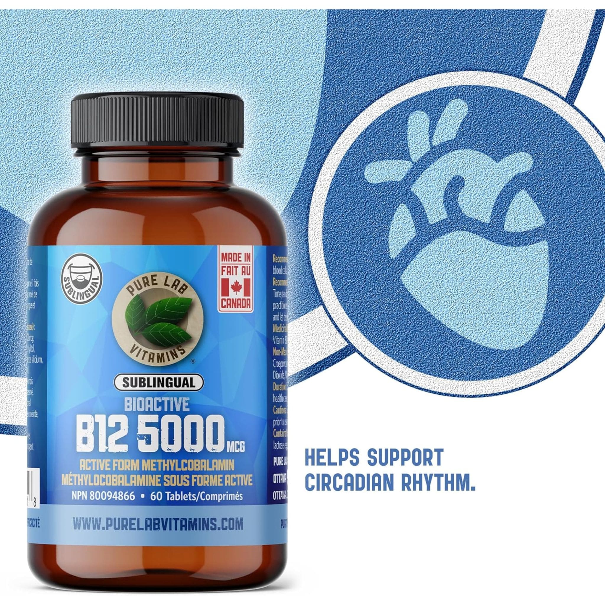 Pure Lab Vitamins Bioactive B12 5000mcg Sublingual, 60 Tablets - Image 7