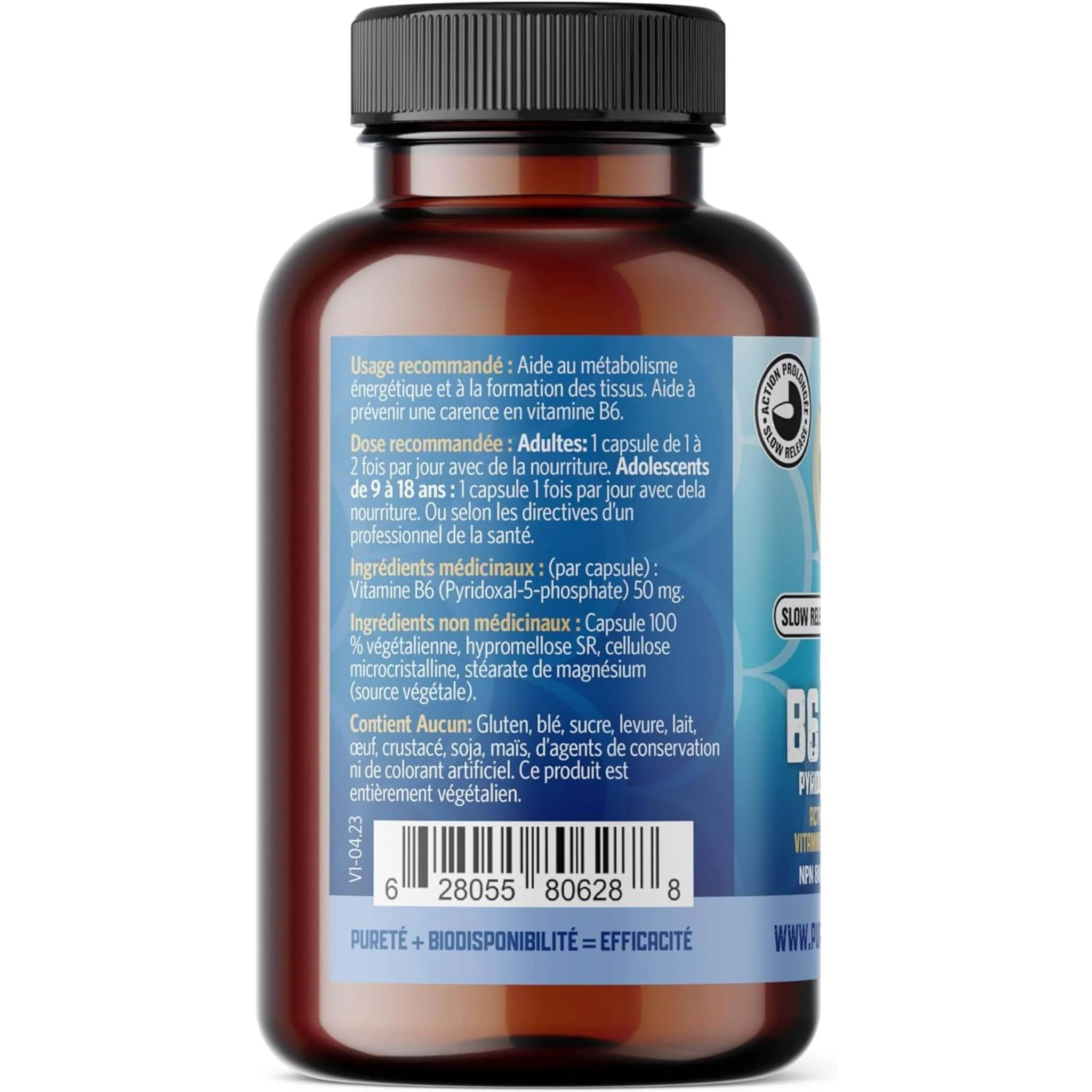 Pure Lab Vitamins Bioactive B6 50mg Slow Release, 60 Capsules - Image 2