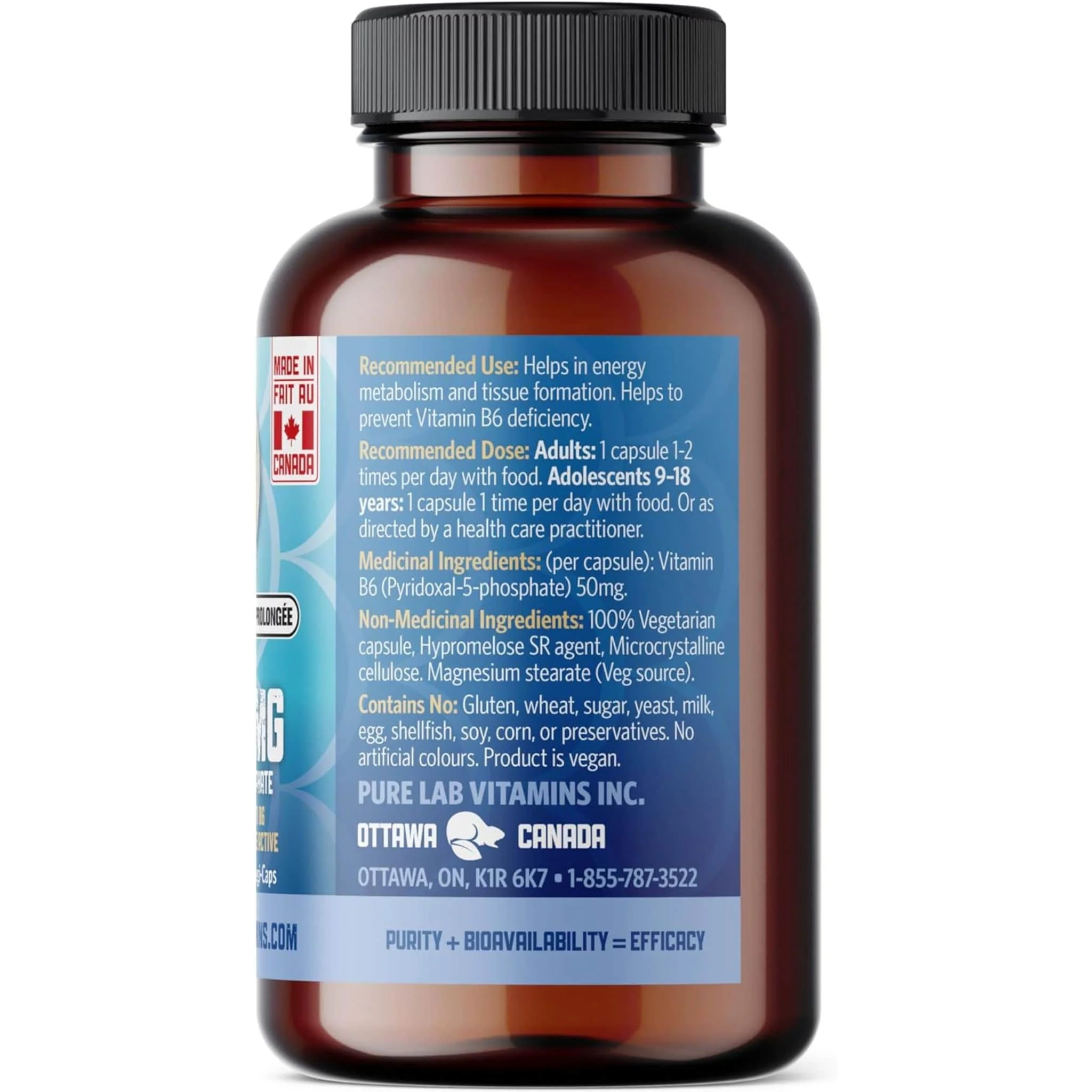 Pure Lab Vitamins Bioactive B6 50mg Slow Release, 60 Capsules - Image 3