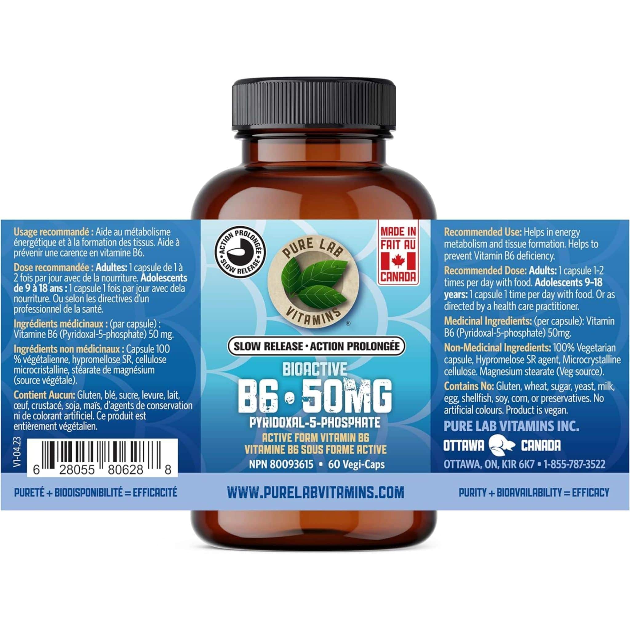 Pure Lab Vitamins Bioactive B6 50mg Slow Release, 60 Capsules - Image 4