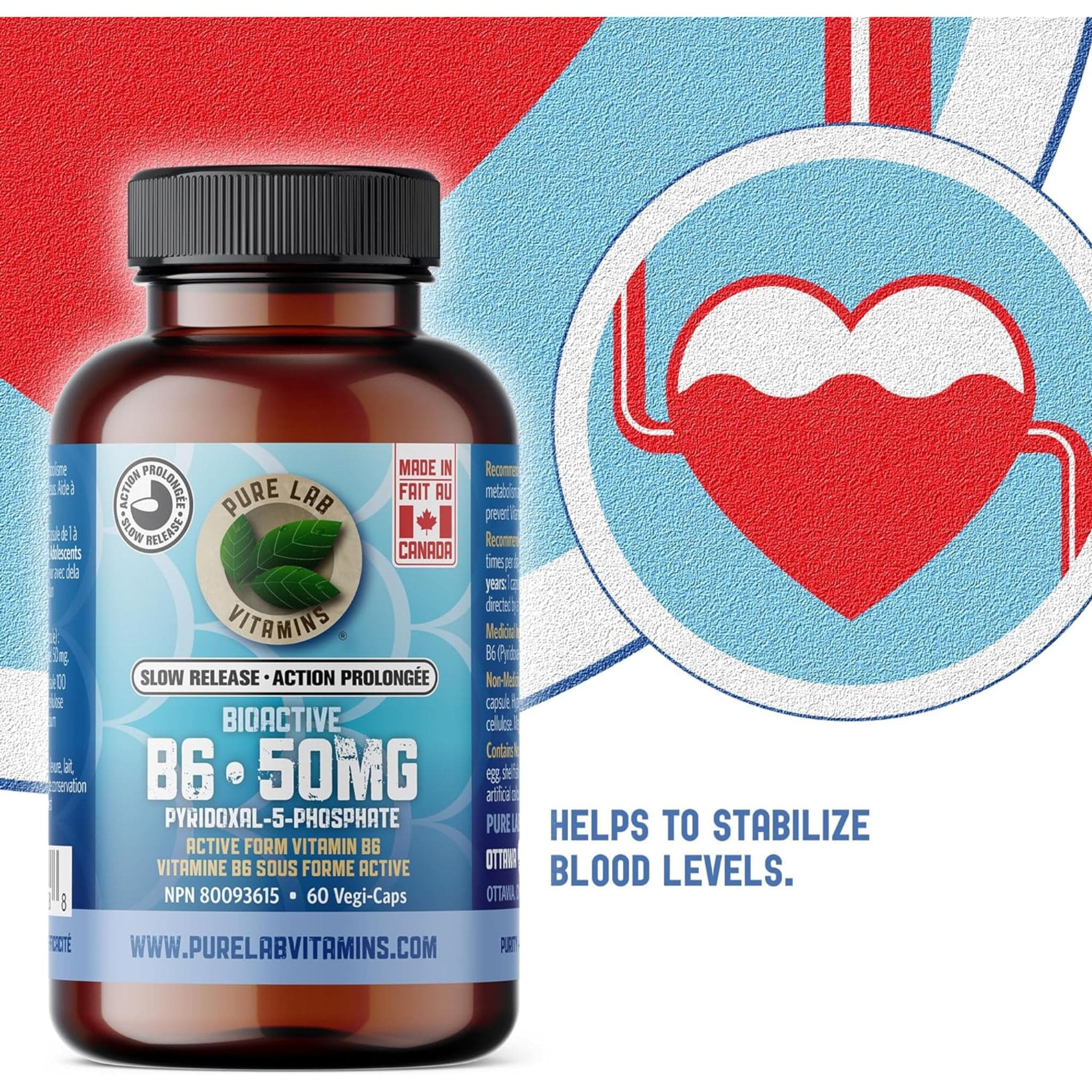 Pure Lab Vitamins Bioactive B6 50mg Slow Release, 60 Capsules - Image 5