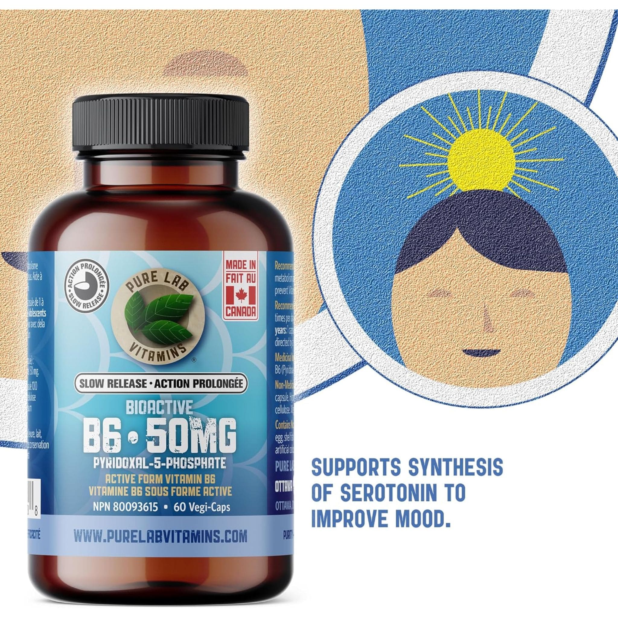 Pure Lab Vitamins Bioactive B6 50mg Slow Release, 60 Capsules - Image 6