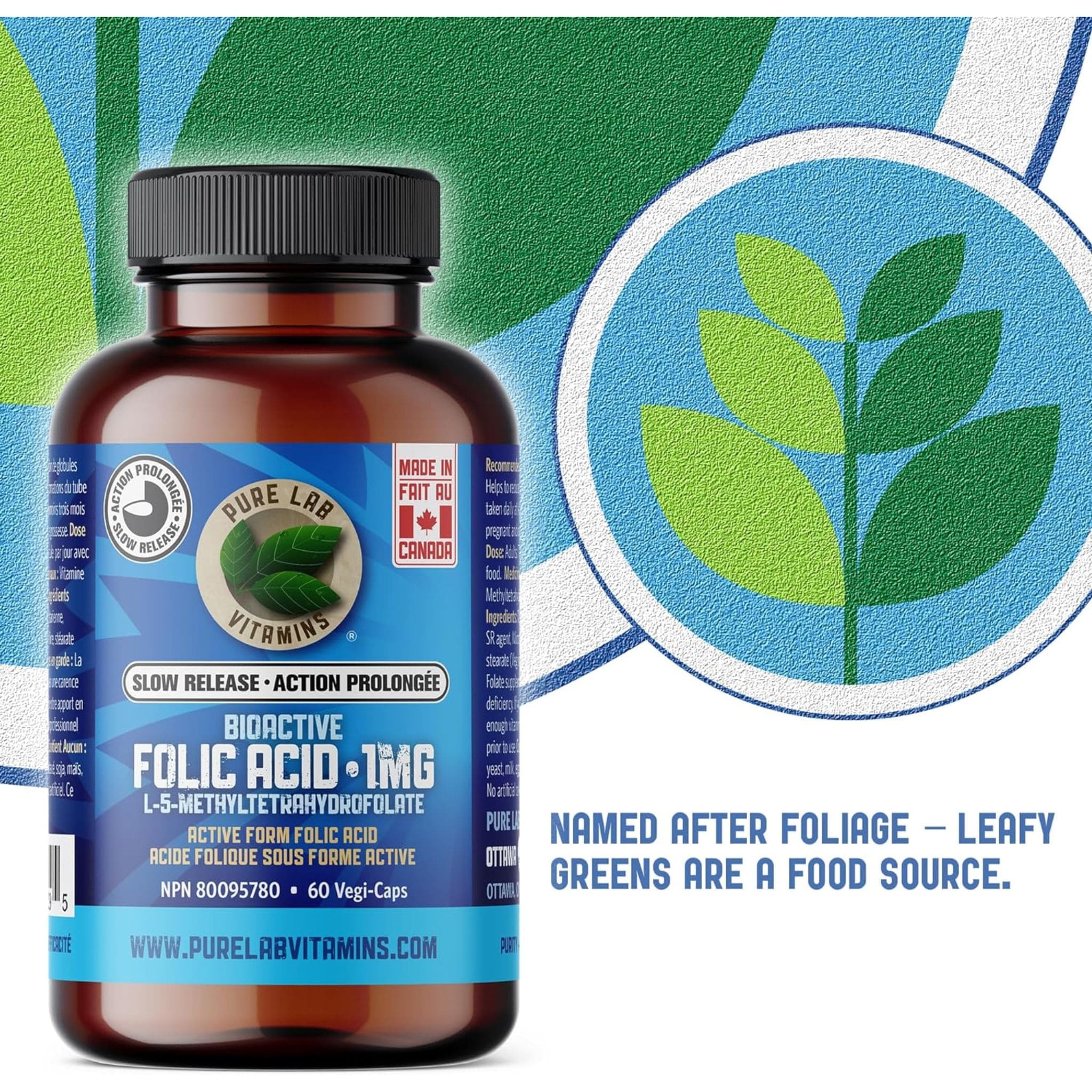 Pure Lab Vitamins Bioactive Folic Acid 1mg Slow Release, 60 Capsules - Image 6