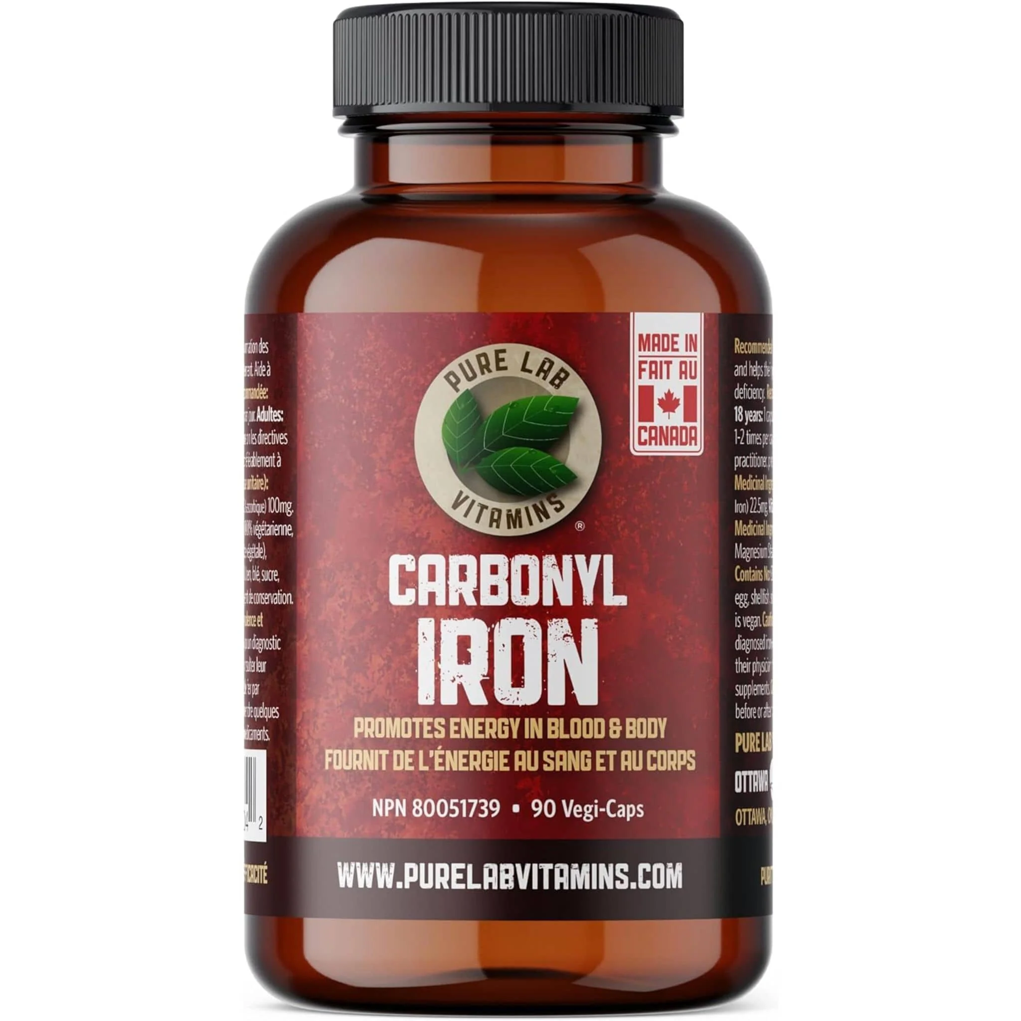Pure Lab Vitamins Carbonyl Iron 22.5mg plus 100mg Vitamin C, 90 Capsules