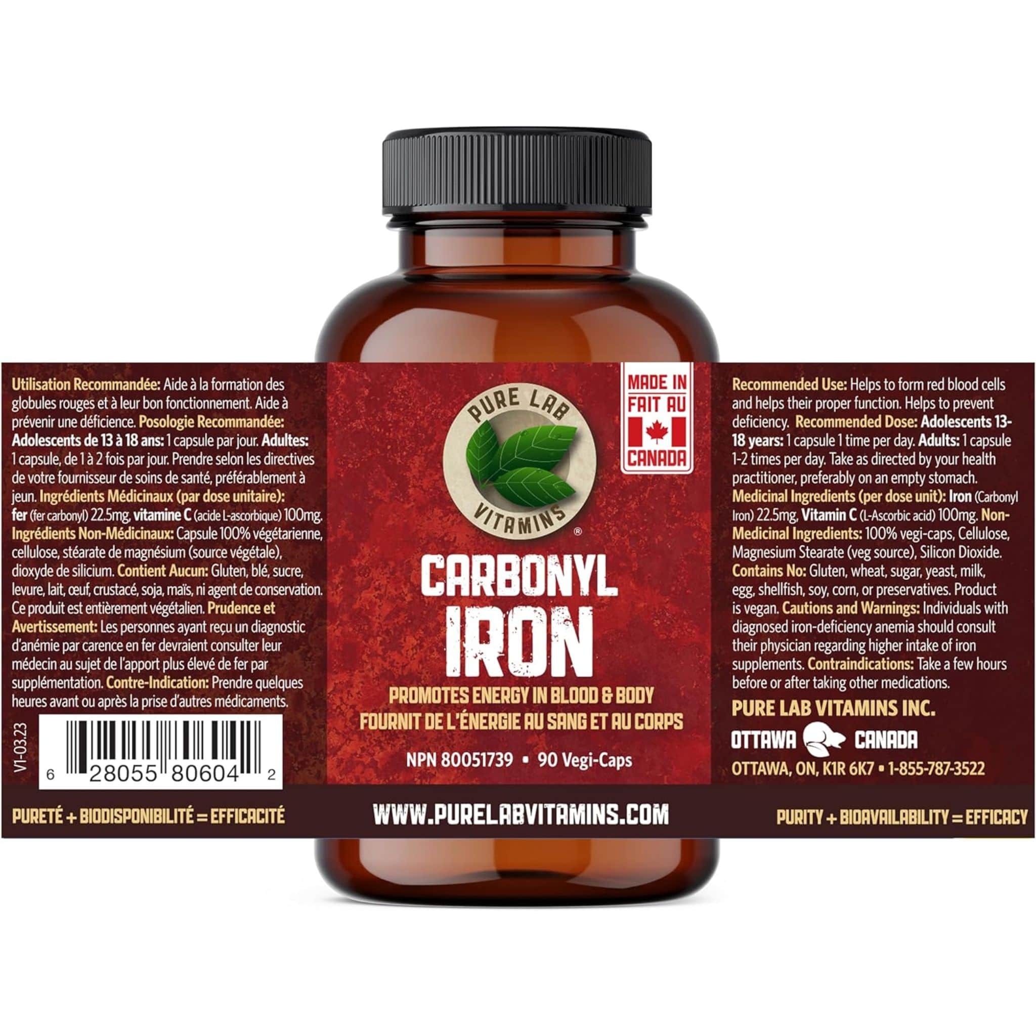 Pure Lab Vitamins Carbonyl Iron 22.5mg plus 100mg Vitamin C, 90 Capsules - Image 2