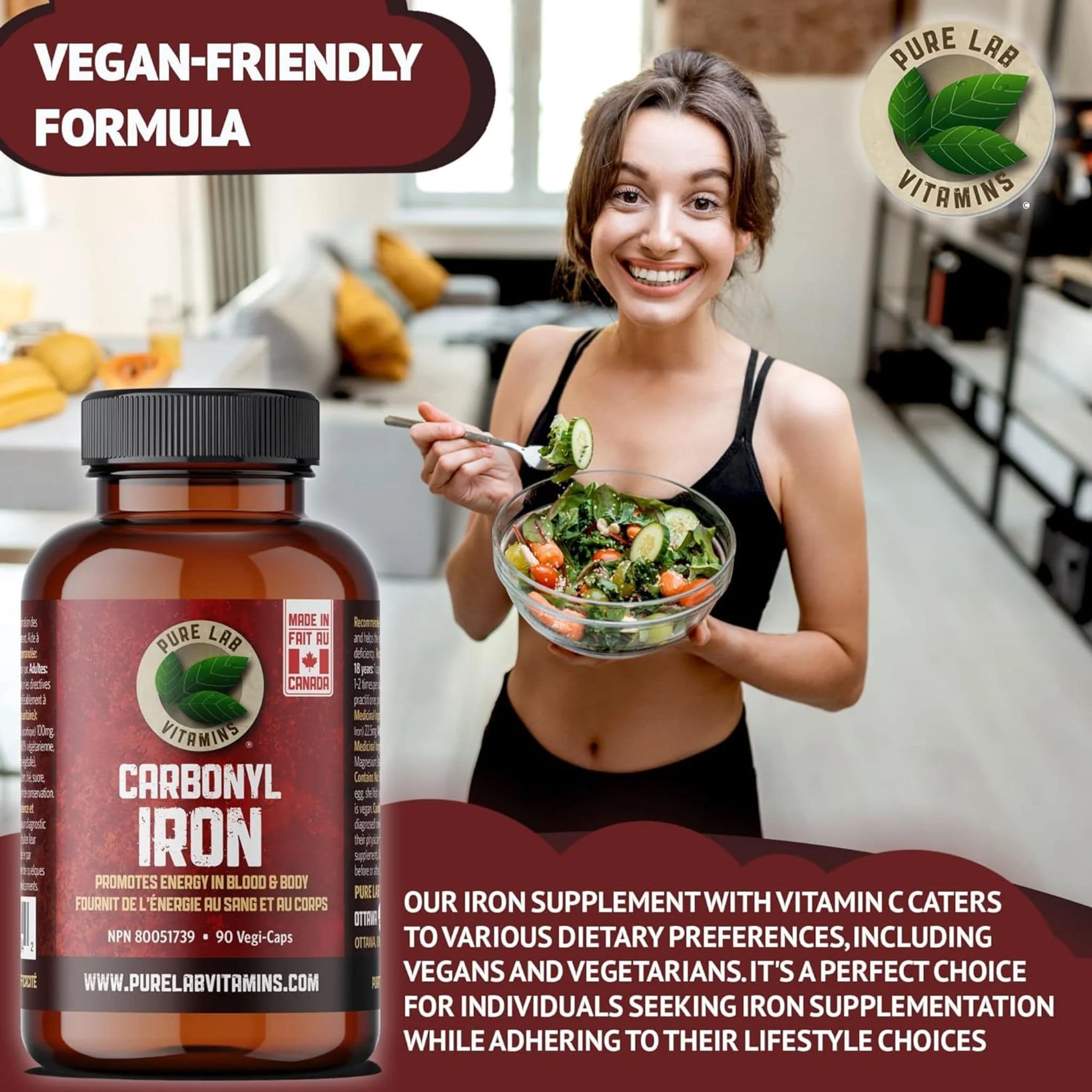 Pure Lab Vitamins Carbonyl Iron 22.5mg plus 100mg Vitamin C, 90 Capsules - Image 3