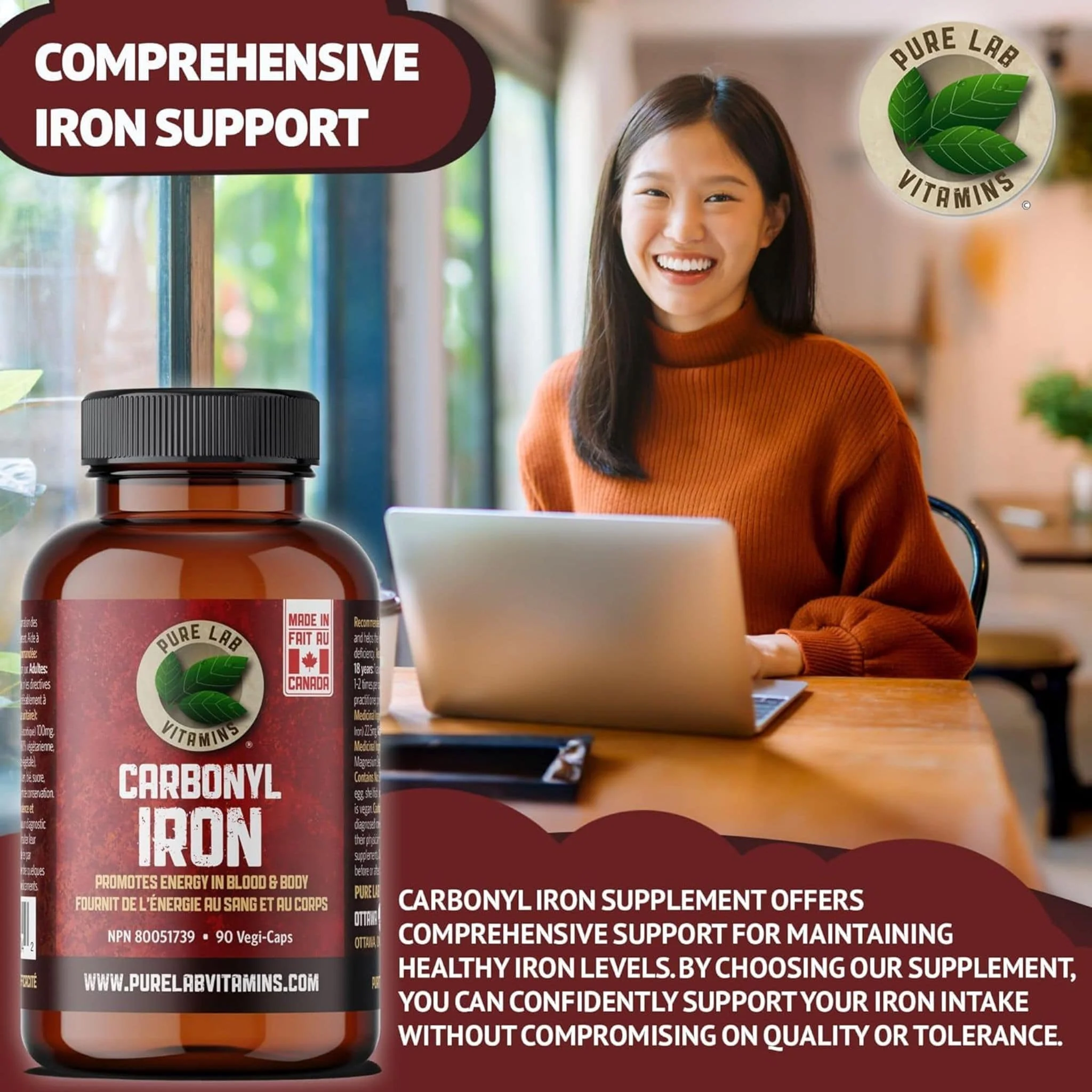 Pure Lab Vitamins Carbonyl Iron 22.5mg plus 100mg Vitamin C, 90 Capsules - Image 4