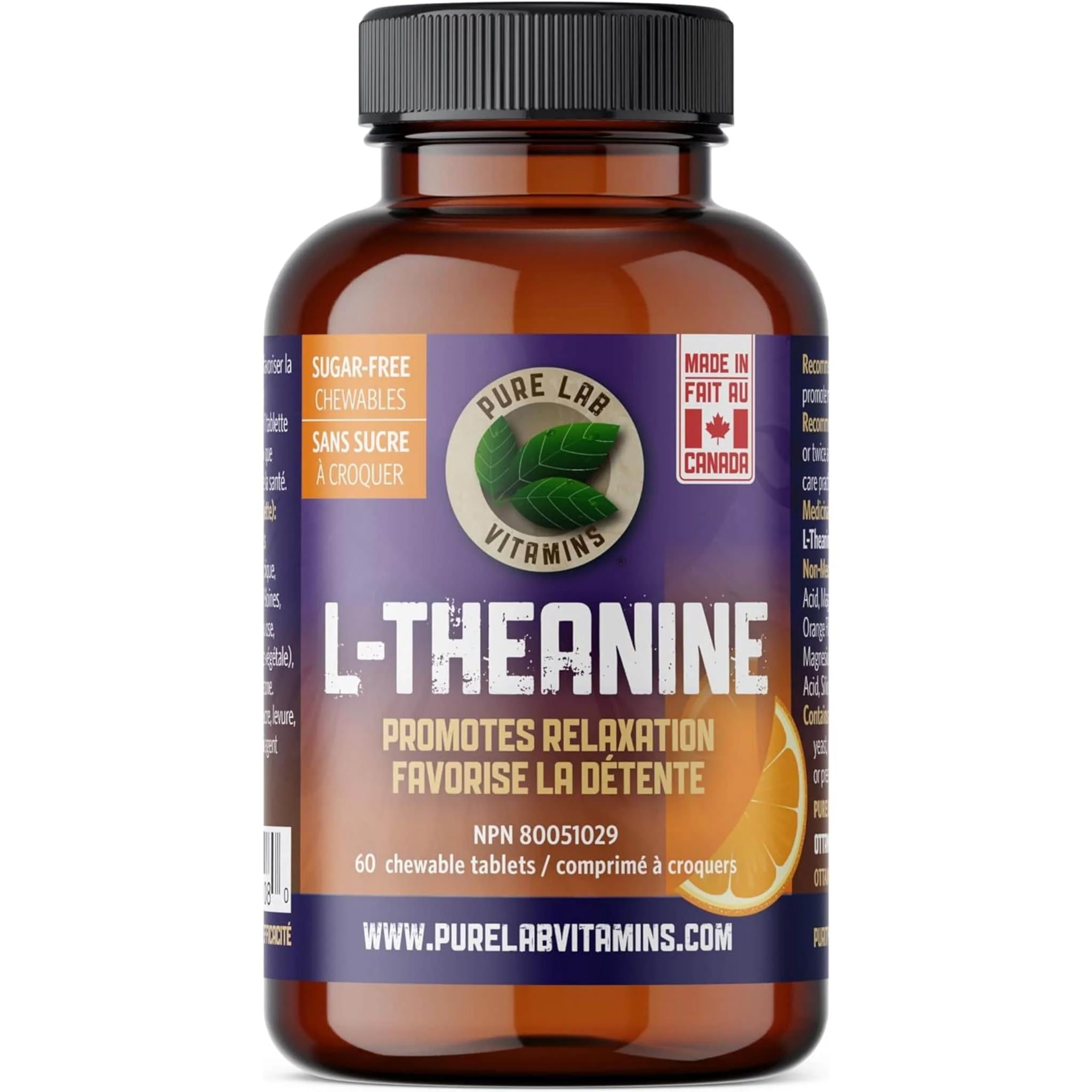 Pure Lab Vitamins L-Theanine Chewables 125mg, 60 Chewable Tablets