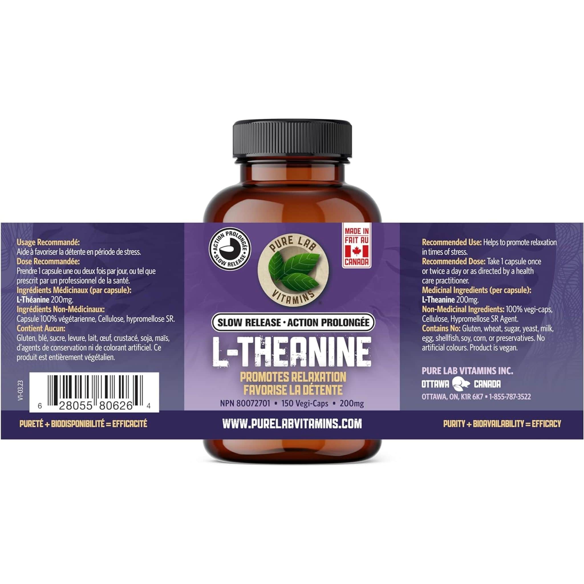 Pure Lab Vitamins L-Theanine 200mg Slow Release - Image 2