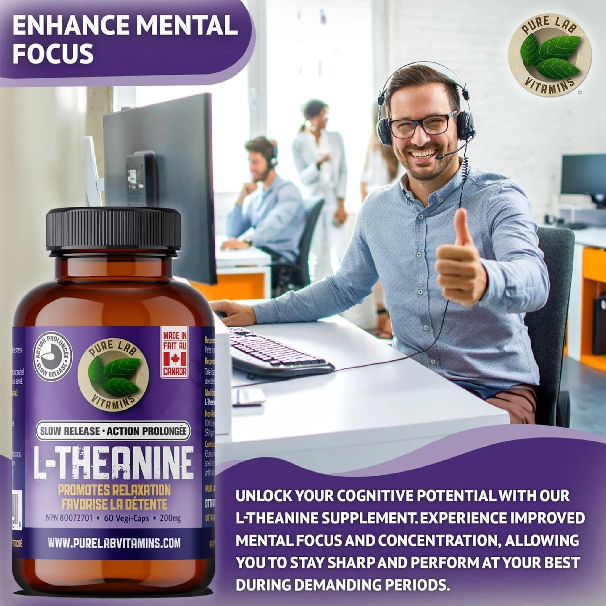 Pure Lab Vitamins L-Theanine 200mg Slow Release - Image 5