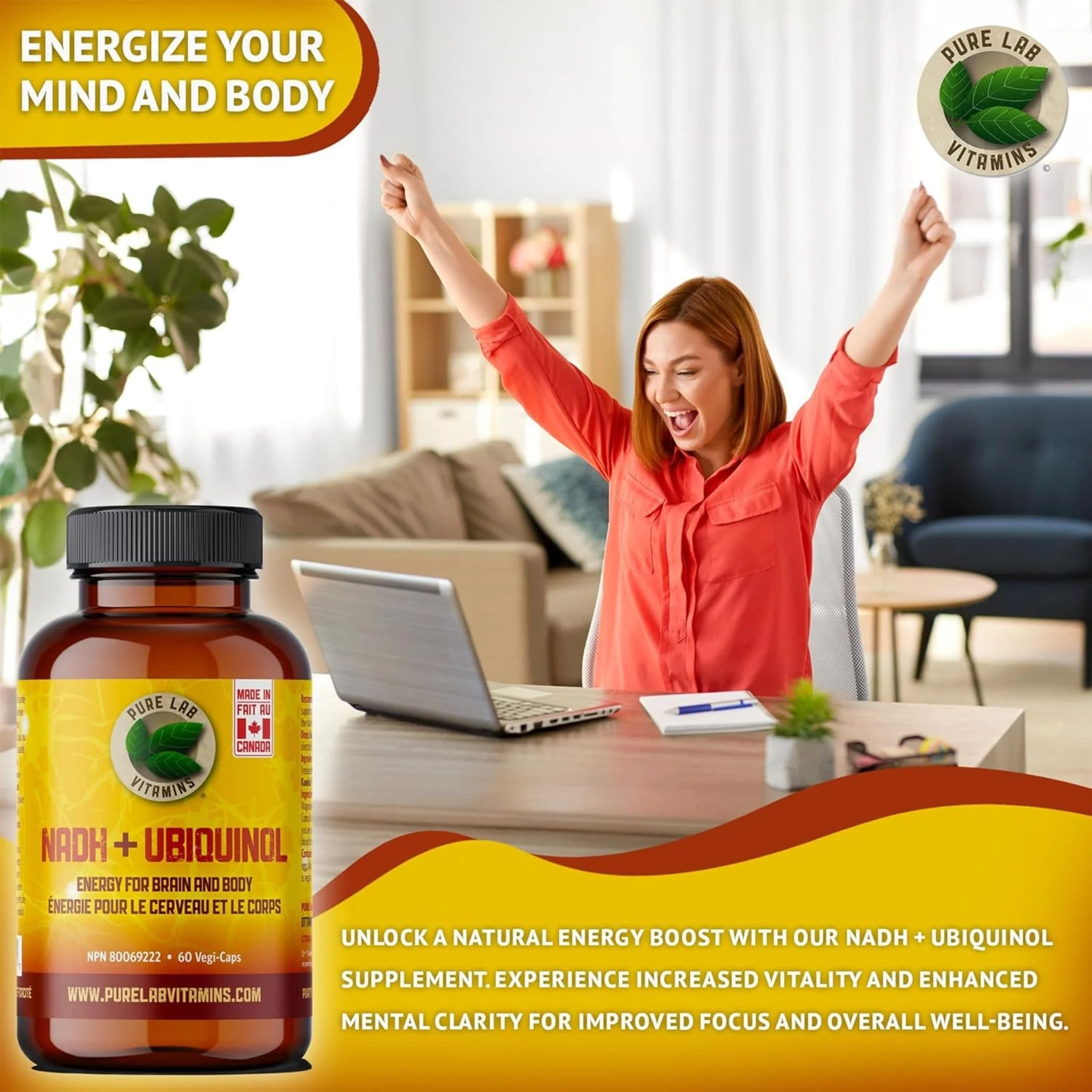 Pure Lab Vitamins NADH + Ubiquinol, 60 Capsules - Image 4