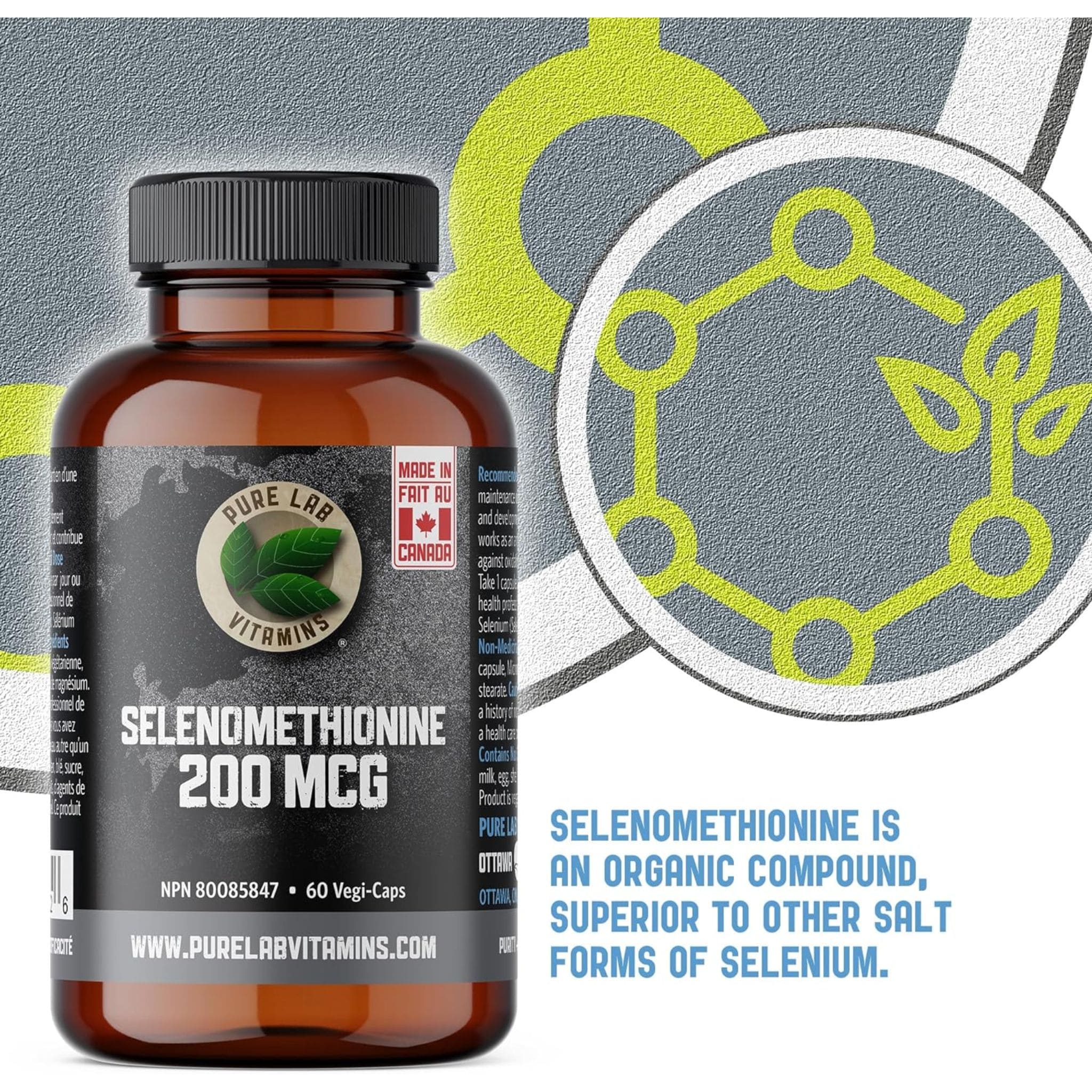 Pure Lab Vitamins Selenomethionine 200mcg Selenium, Higher Bioavailability, 60 Capsules - Image 6