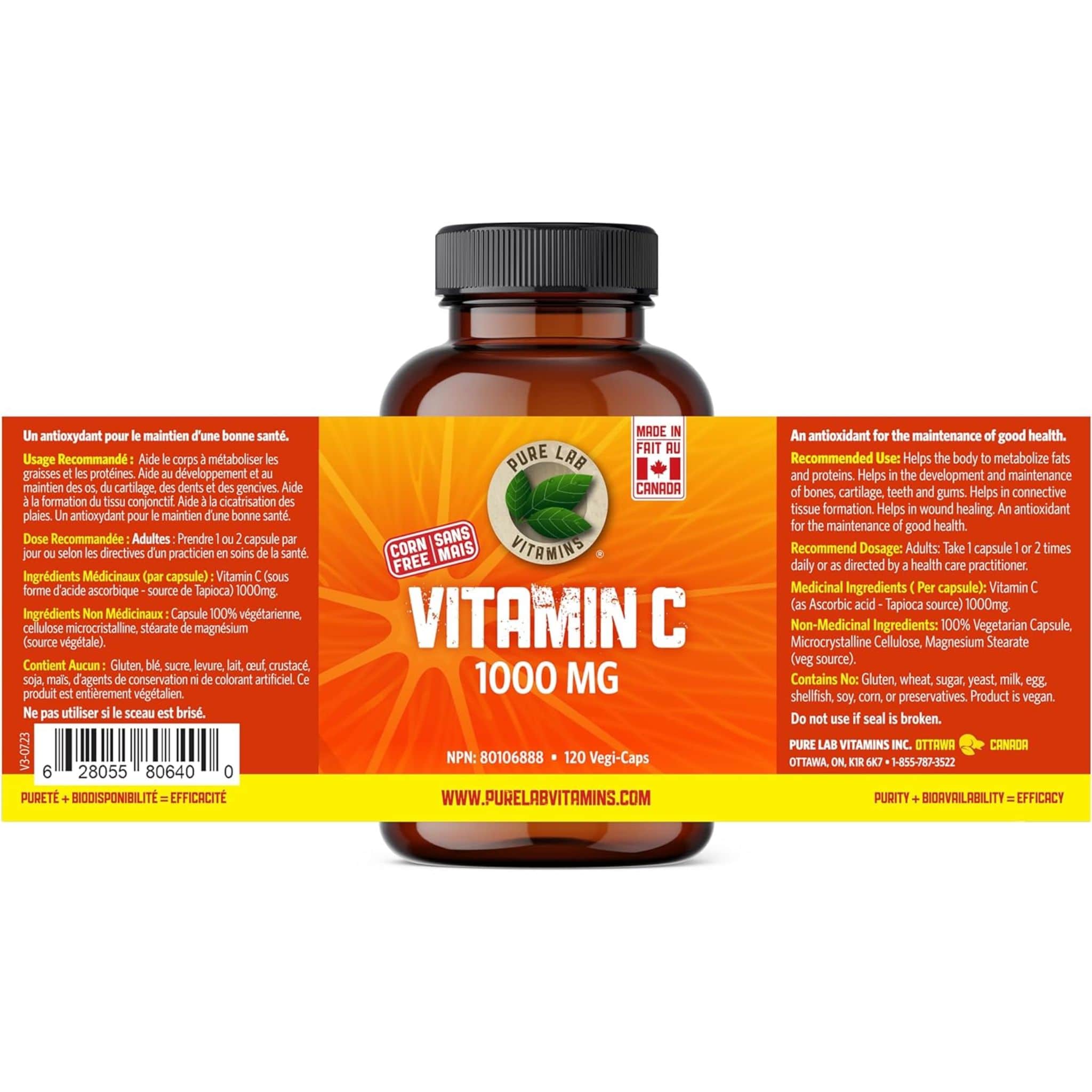 Pure Lab Vitamins Vitamin C 1000mg (Corn Free), 120 Capsules - Image 2