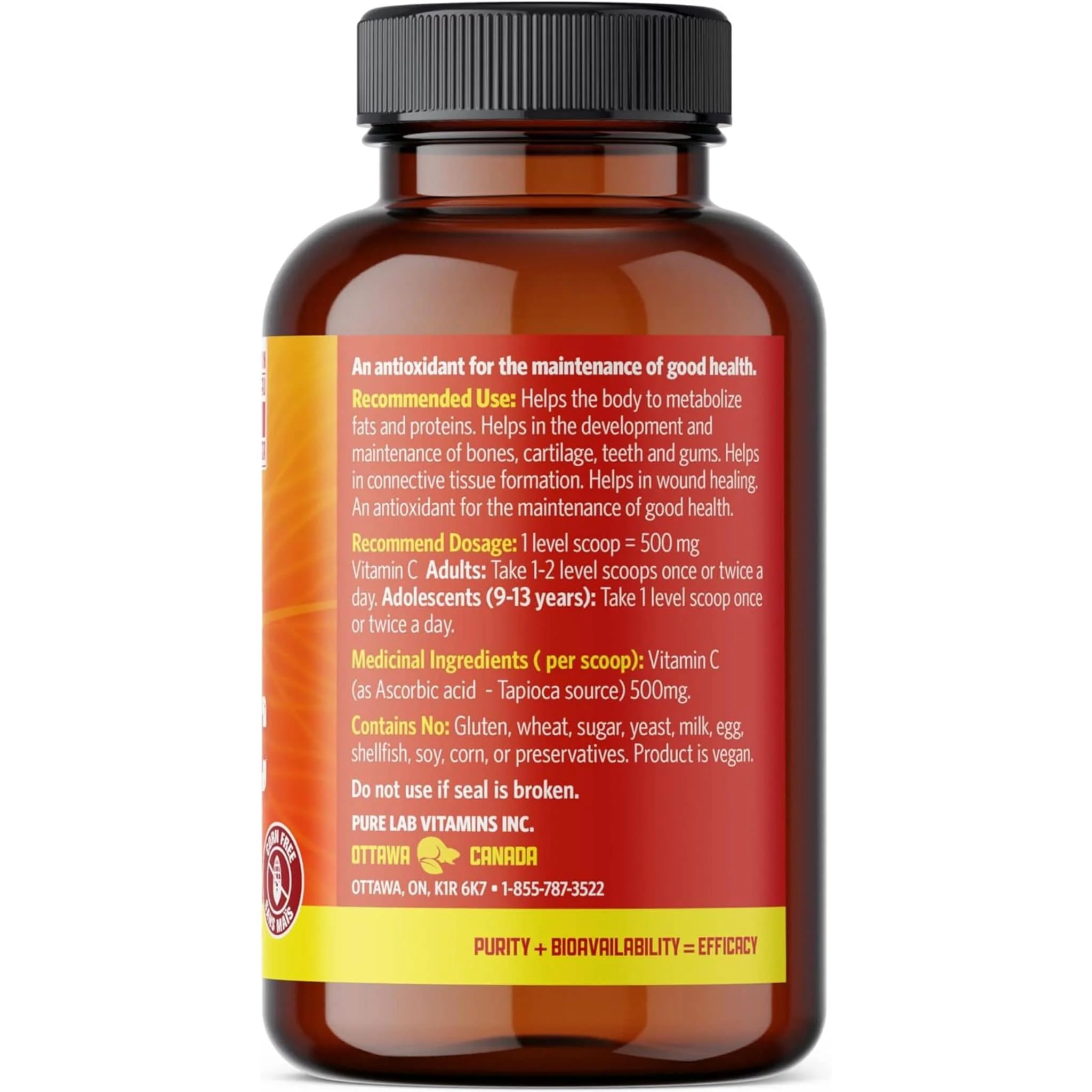Pure Lab Vitamins Vitamin C Powder, Corn Free, 250g - Image 2