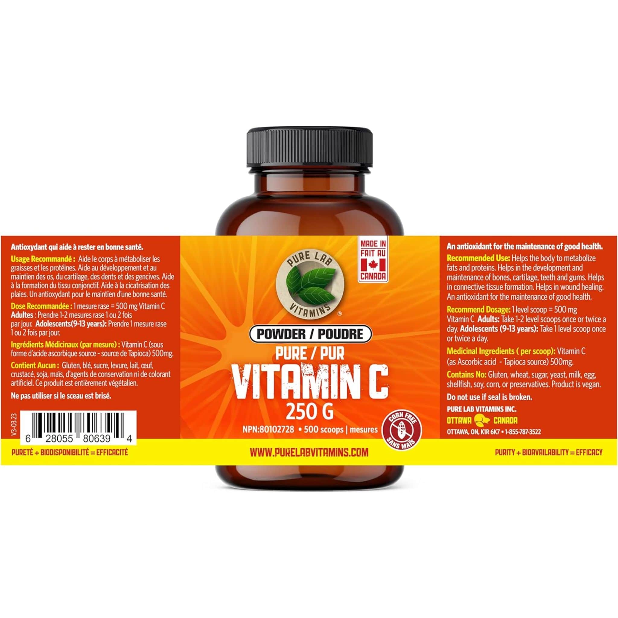 Pure Lab Vitamins Vitamin C Powder, Corn Free, 250g - Image 4