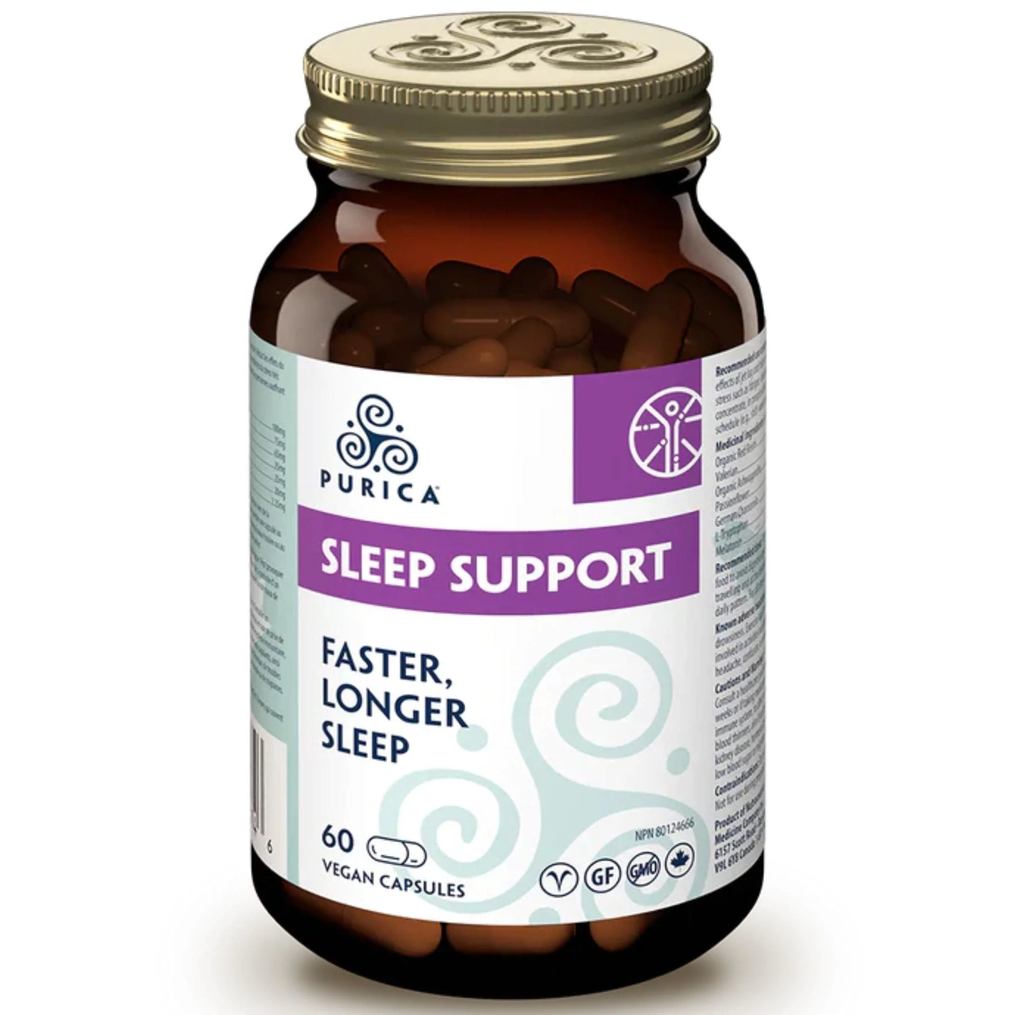 Purica Sleep Support, Reishi Mushrooms, Ashwagandha, and Melatonin, 60 Vegan Capsules