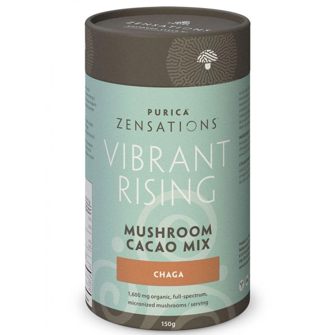 Purica Zensations Vibrant Rising Lion's Chaga Mushroom Cacao Drink Mix, 150g