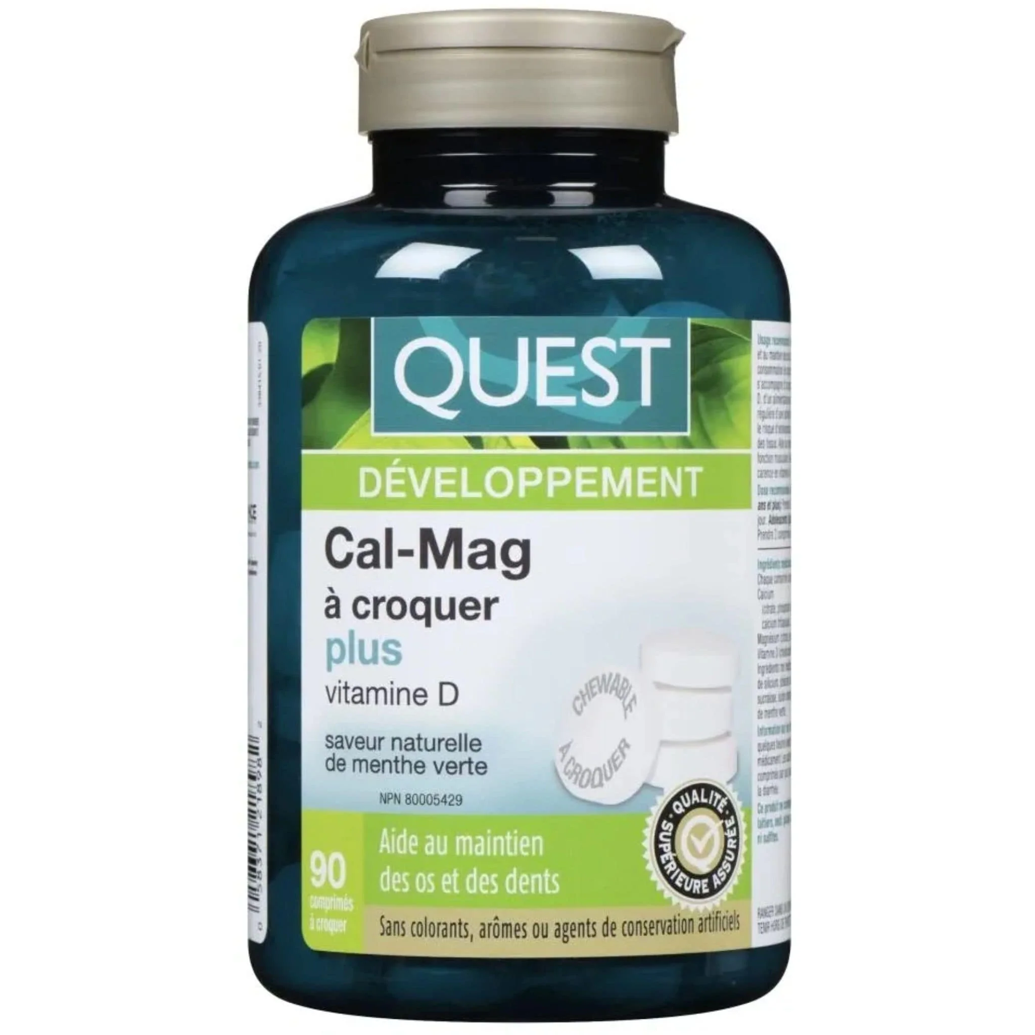 Quest Chewable Cal-Mag Plus Vitamin D 1000IU, 300 mg Calcium, 150 mg Magnesium, 90 Chewable Tablets - Image 2