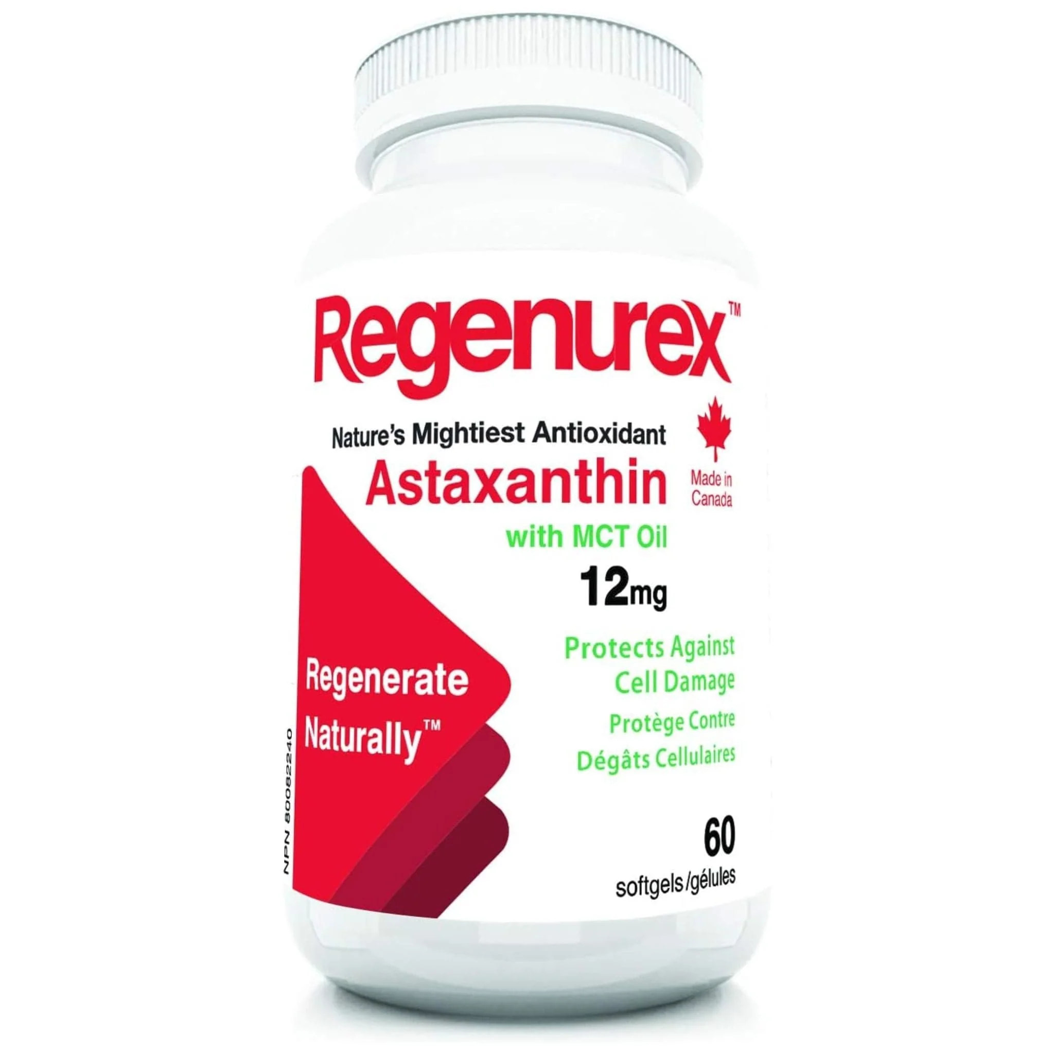 Regenurex Astaxanthin 12mg with MCT Oil, 60 Softgels