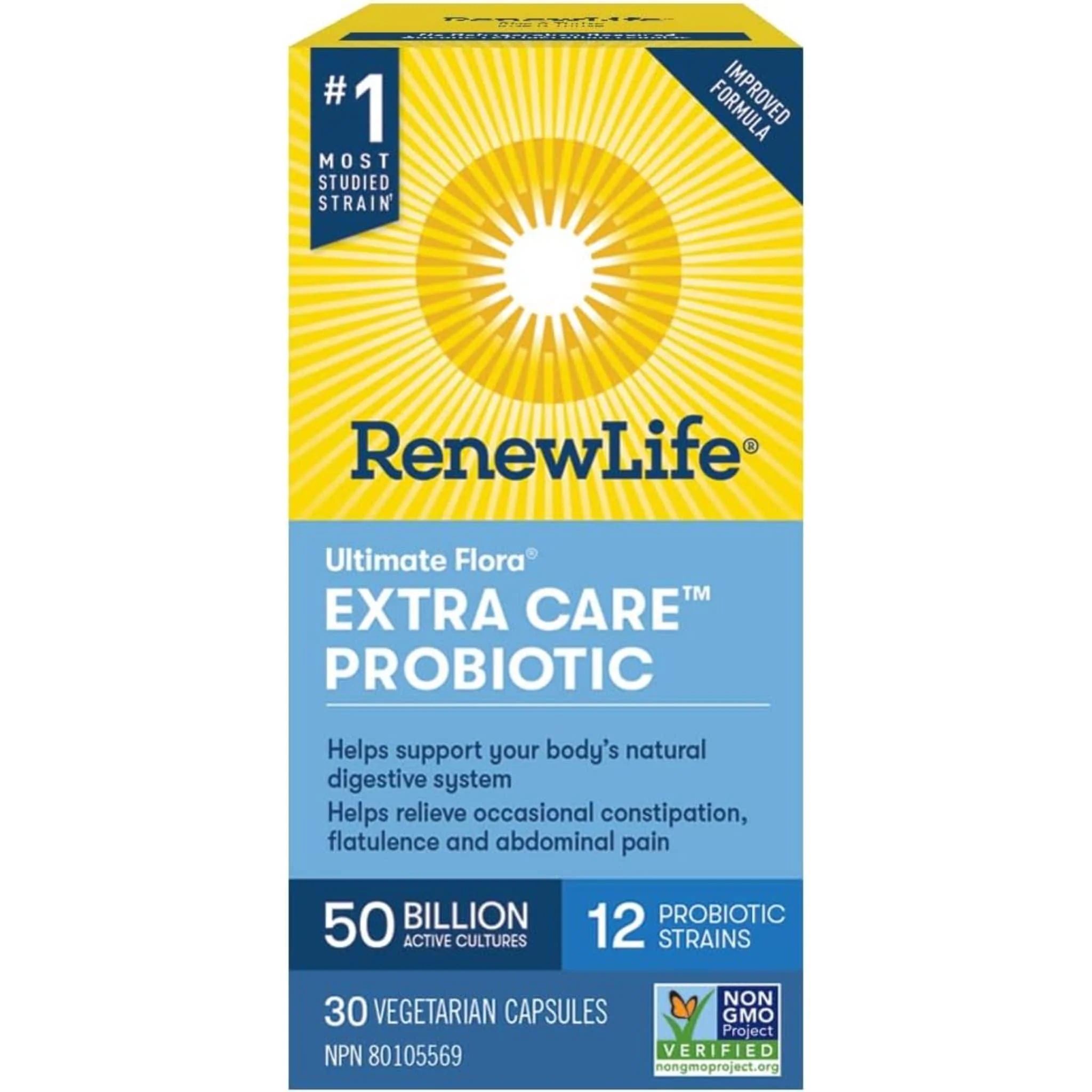 Renew Life Ultimate Flora Extra Care Probiotic 50 Billion Active Cultures, Shelf Stable, (Formerly Flora Critical Care Probiotic)