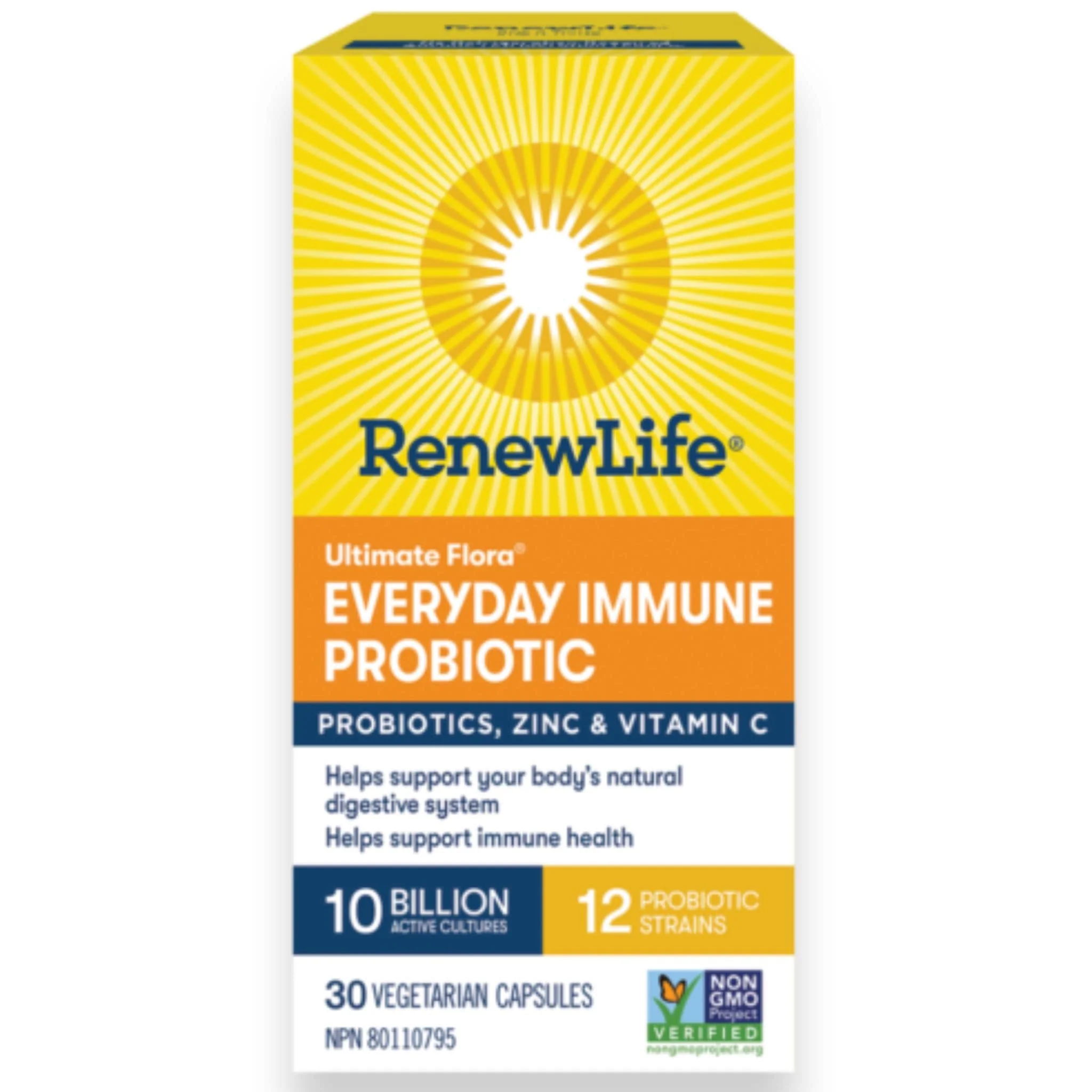 Renew Life Ultimate Flora Everyday Immune 10 Billion Active Cultures, Shelf Stable, 30 Capsules (Formerly Probiotic Plus Immune Support)
