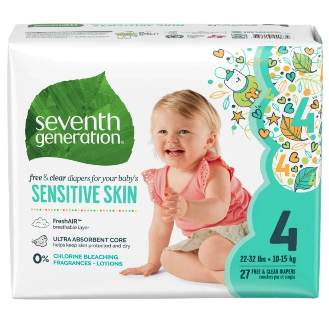 Seventh Generation Free & Clear Baby Diapers, Ultra Absorbent, Sizes 1-6, No chlorine bleaching, lotions or fragrances added