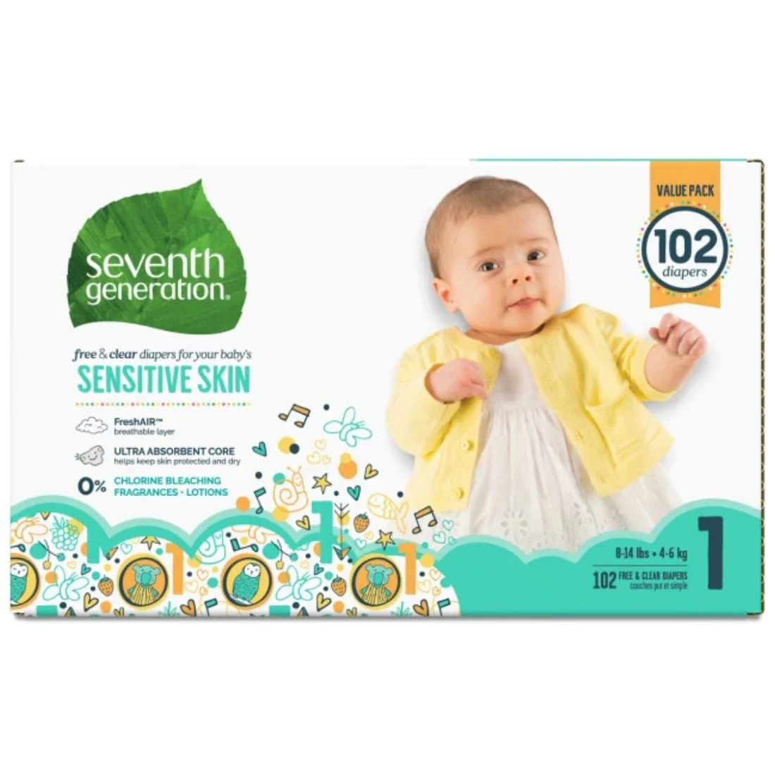 Seventh Generation Free & Clear Baby Diapers, Ultra Absorbent, Sizes 1-6, No chlorine bleaching, lotions or fragrances added - Image 3