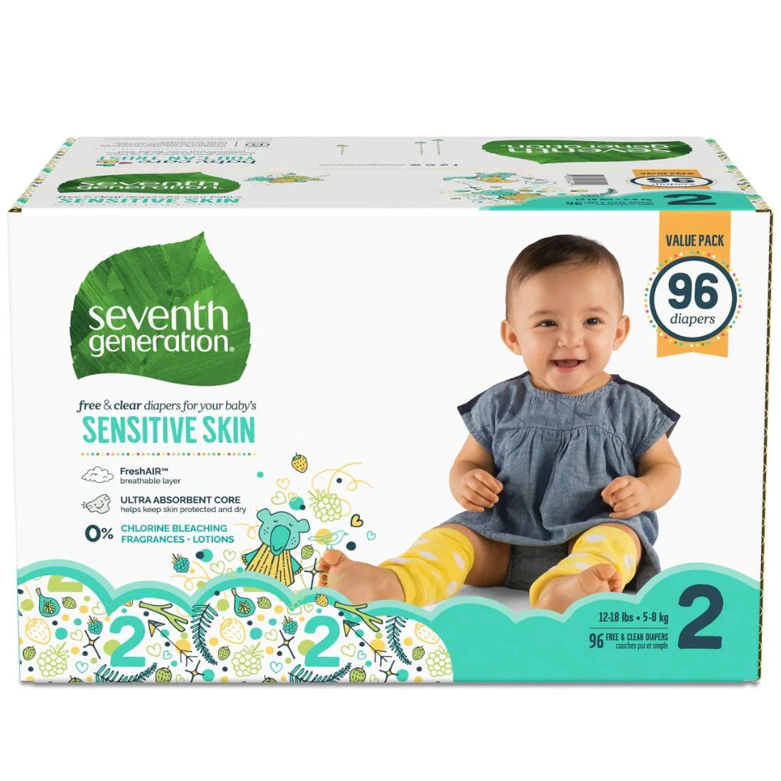 Seventh Generation Free & Clear Baby Diapers, Ultra Absorbent, Sizes 1-6, No chlorine bleaching, lotions or fragrances added - Image 5