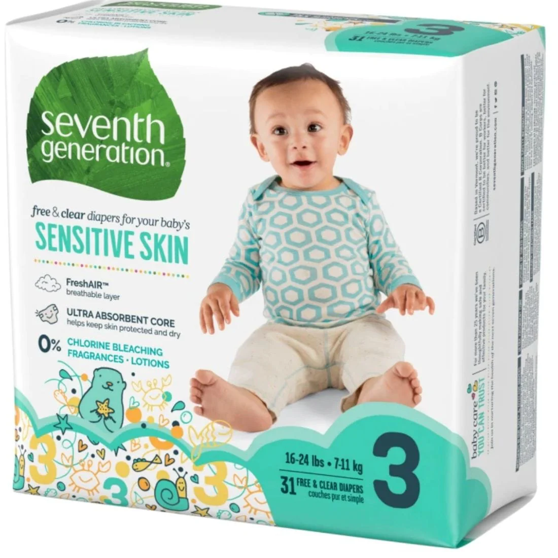 Seventh Generation Free & Clear Baby Diapers, Ultra Absorbent, Sizes 1-6, No chlorine bleaching, lotions or fragrances added - Image 6