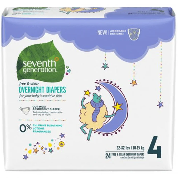 Seventh Generation Free & Clear Overnight Diapers. Ultra Absorbent, No chlorine bleaching, lotions, or fragrances added - Image 2