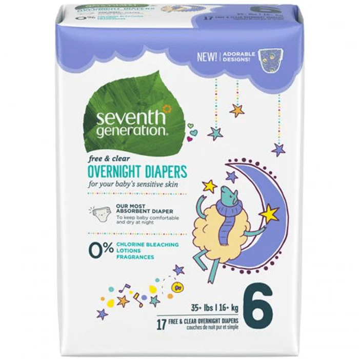 Seventh Generation Free & Clear Overnight Diapers. Ultra Absorbent, No chlorine bleaching, lotions, or fragrances added - Image 4