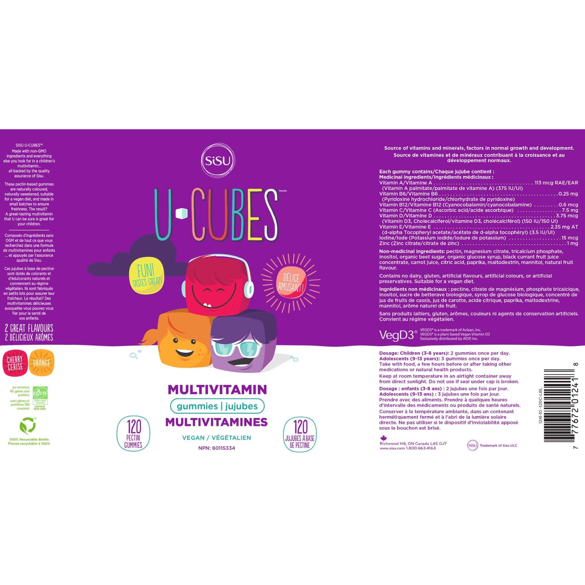 SISU U-Cubes Kids Multivitamin Gummies, Non-GMO, All Natural and Delicious, 120 Gummies - Image 2