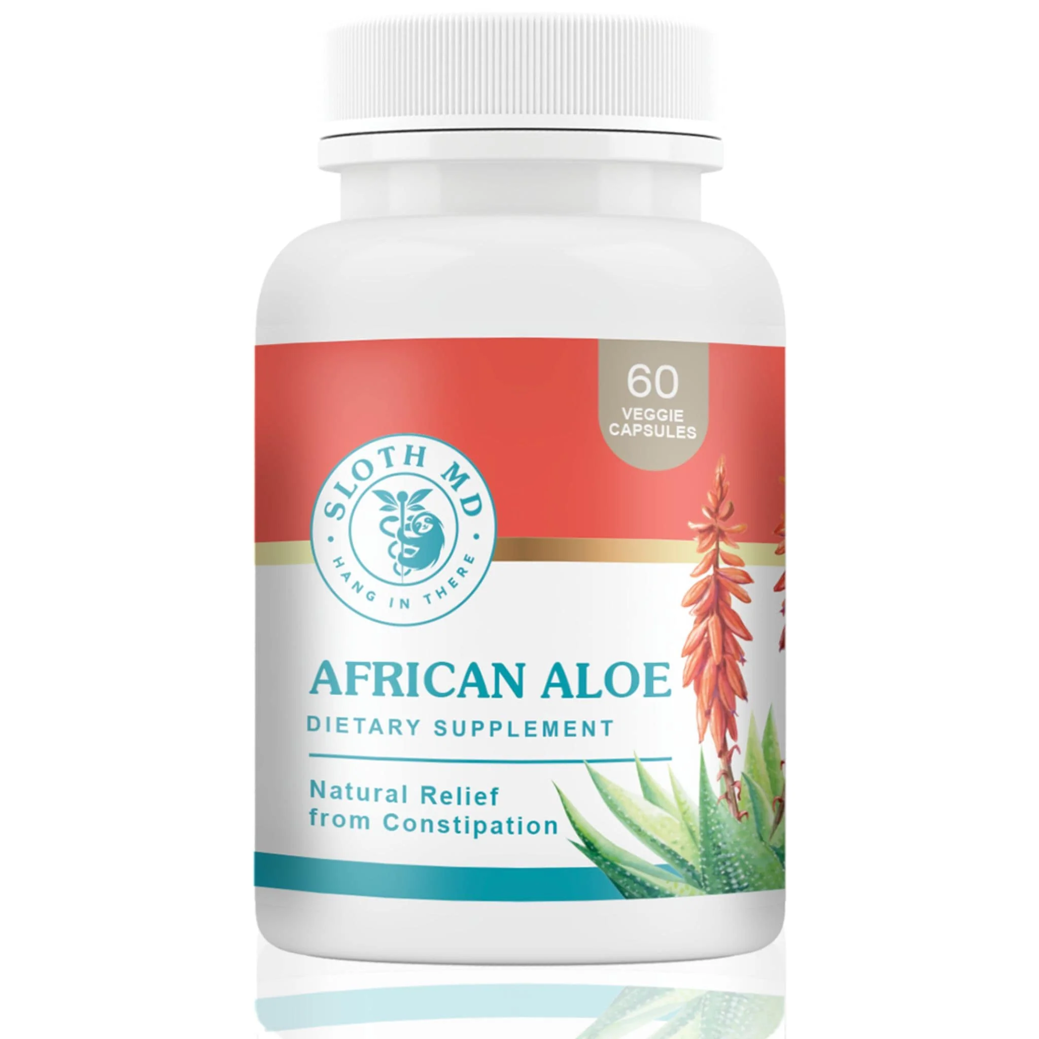 Sloth MD African Aloe 500mg, Natural Relief from Constipation, 60 Vegetable Capsules