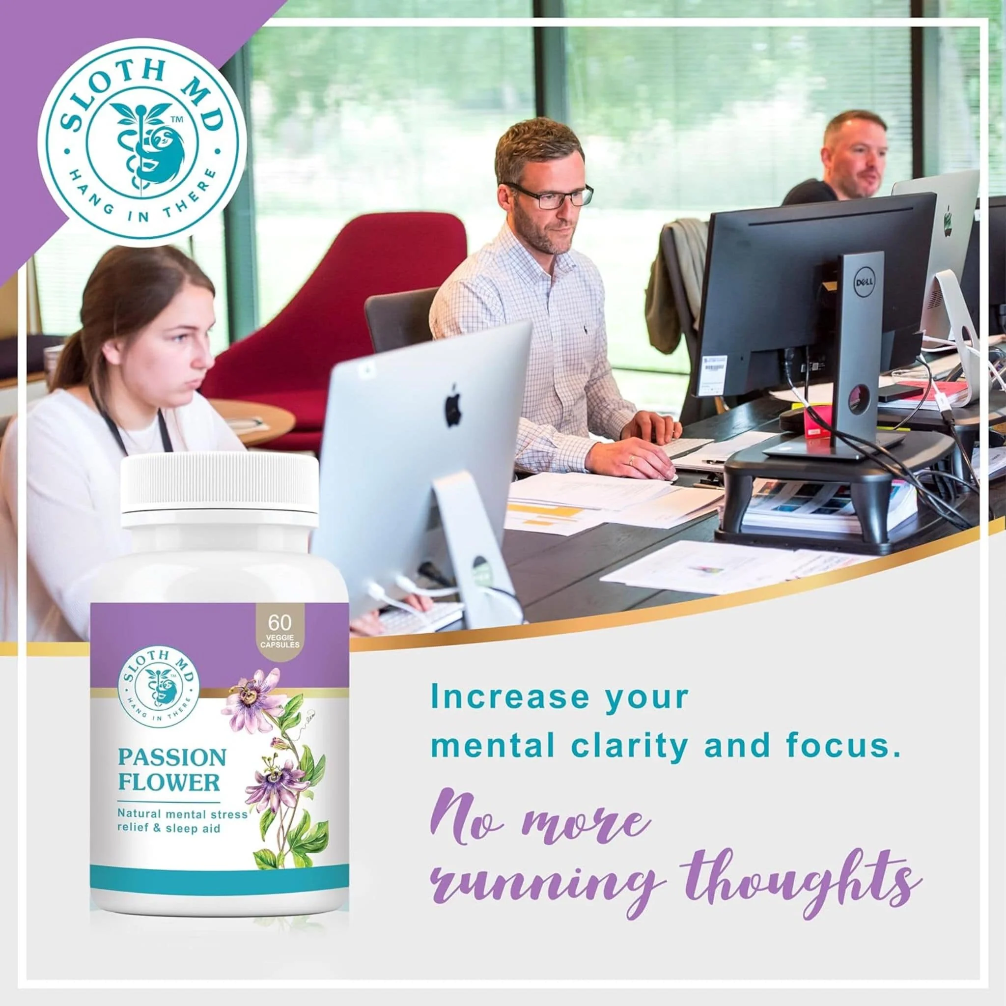 Sloth MD Passion Flower, Natural Mental Stress Relief and Sleep Aid, 60 Vegetable Capsules - Image 5