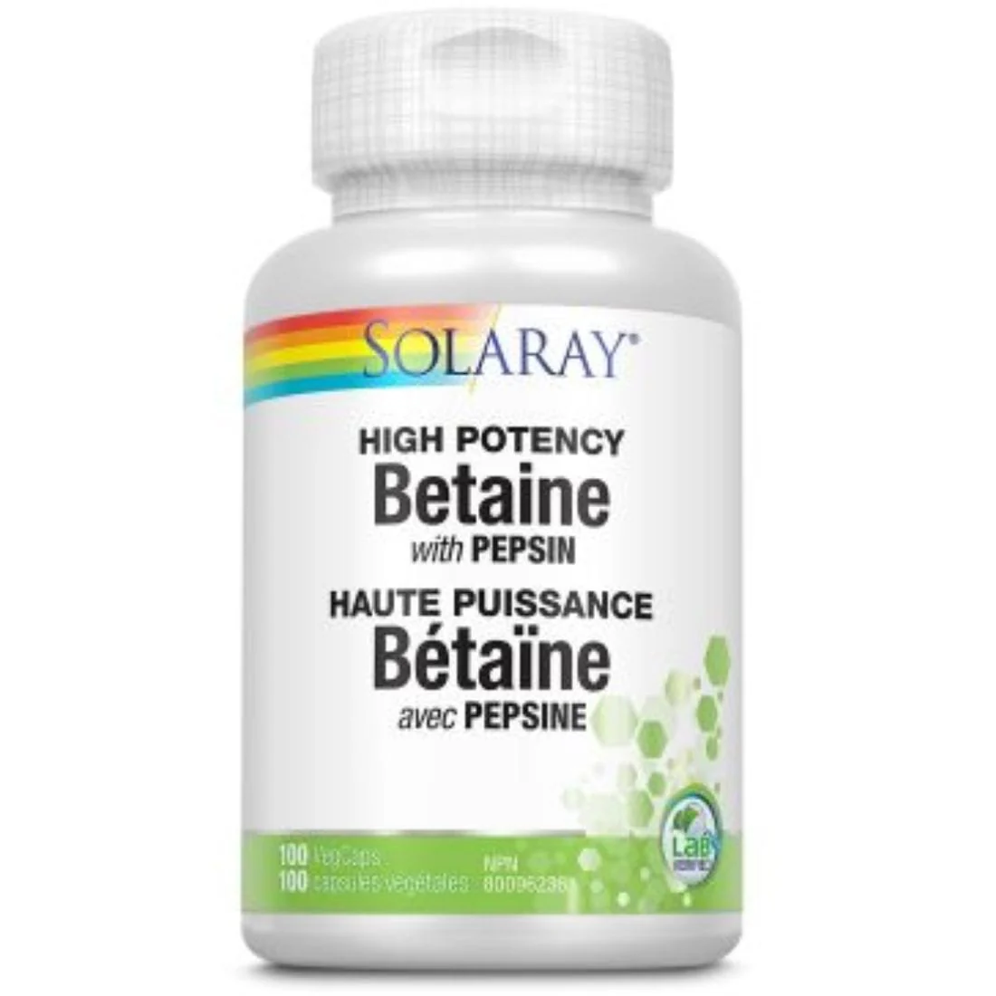 Solaray Betaine with Pepsin 250mg, 100 Vegetable Capsules